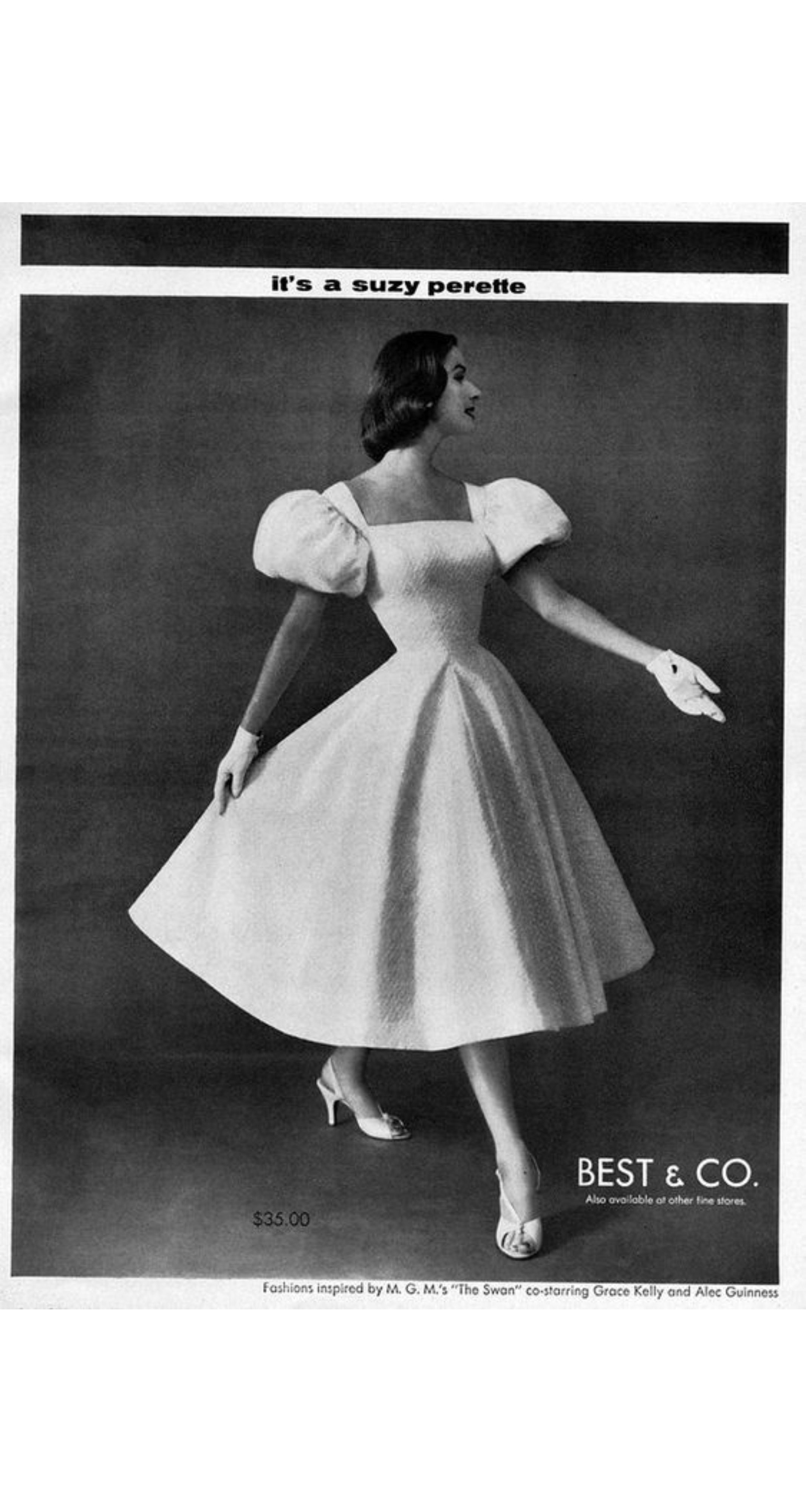 1950s Floral Gold Lace Puff Sleeve Cocktail Dress