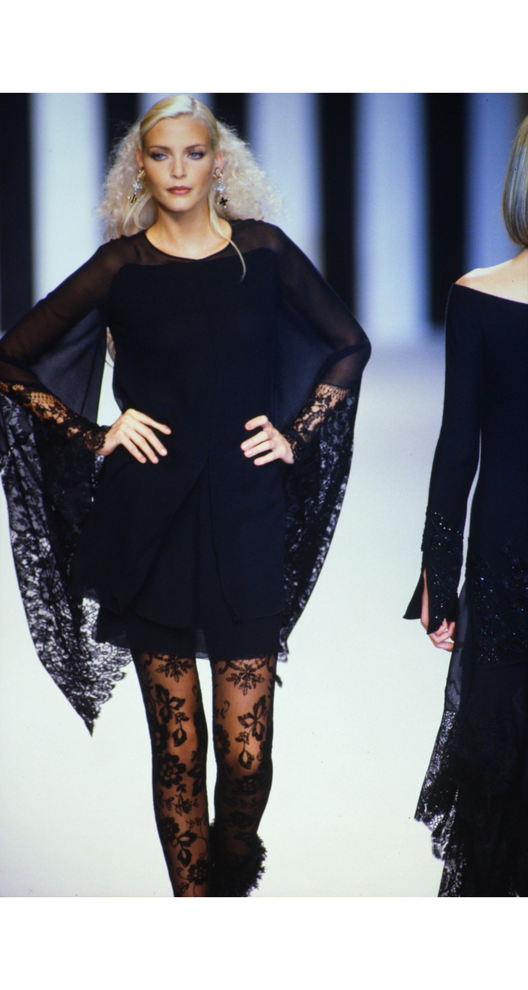 1994-95 F/W Black Silk Chiffon Lace Angel Sleeve Set