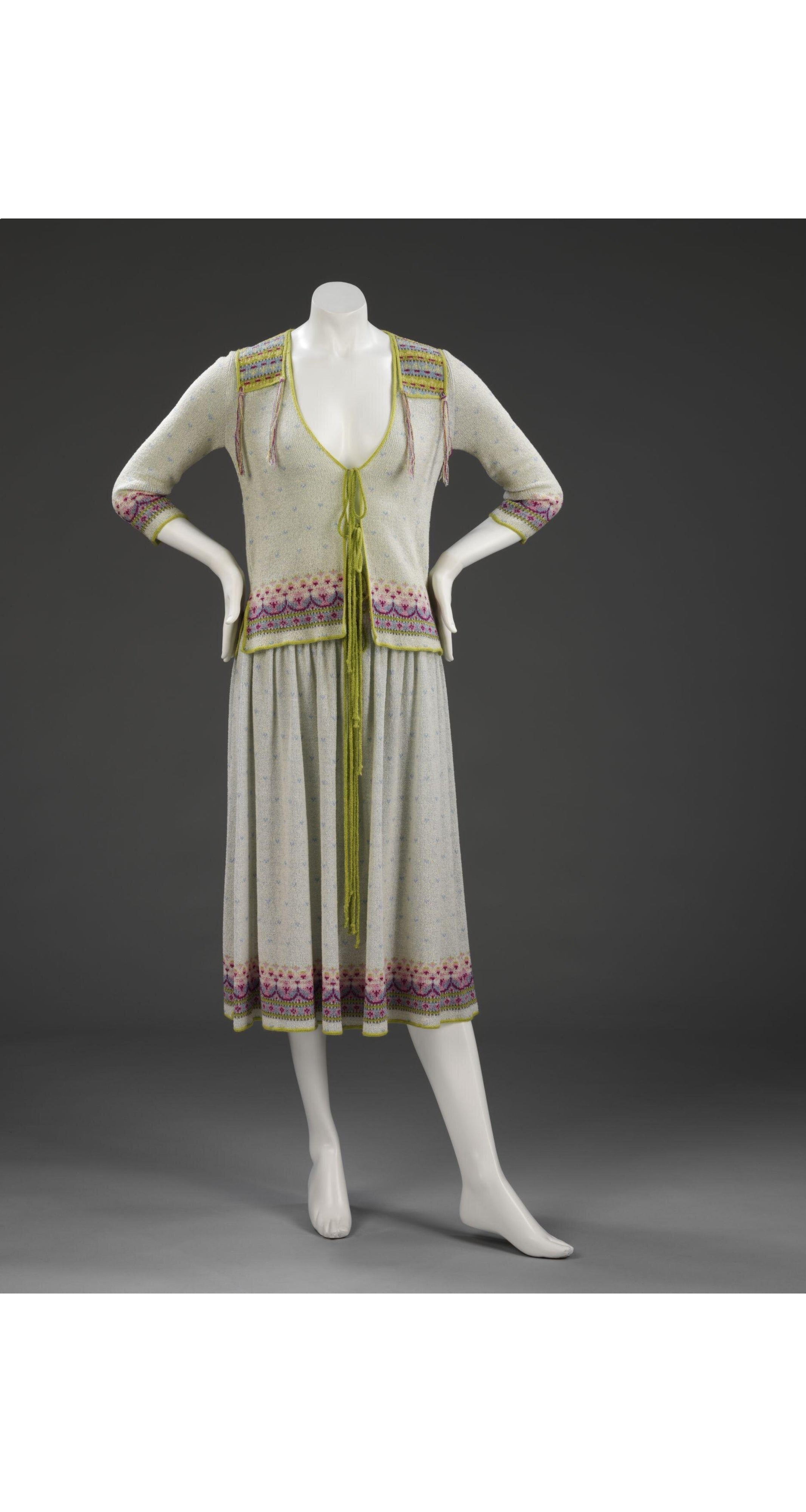 1977 S/S Runway Pastel Floral Knit Tassel Cardigan