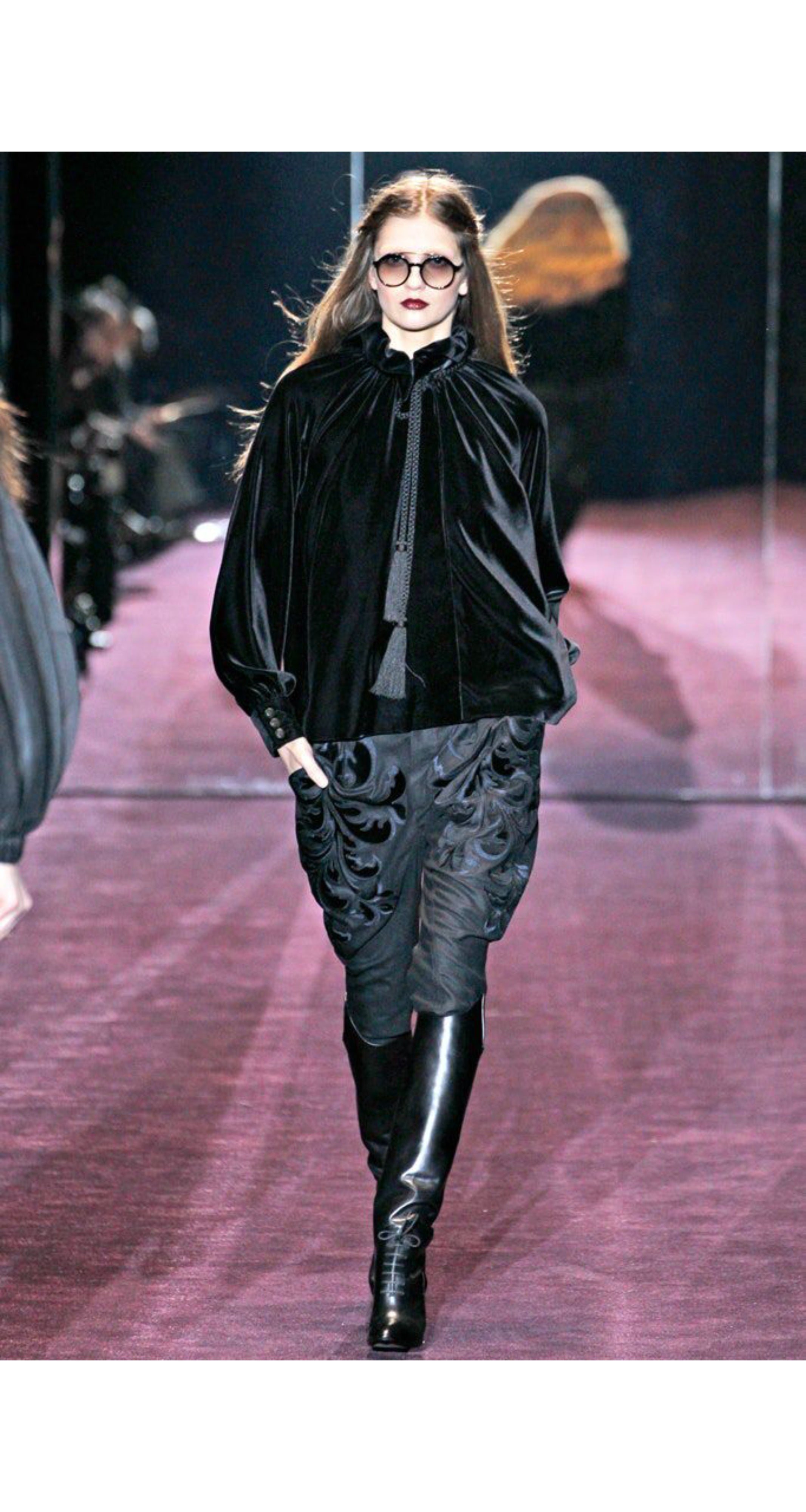 Runway photo of 2012 Gucci black velvet tassel blouse