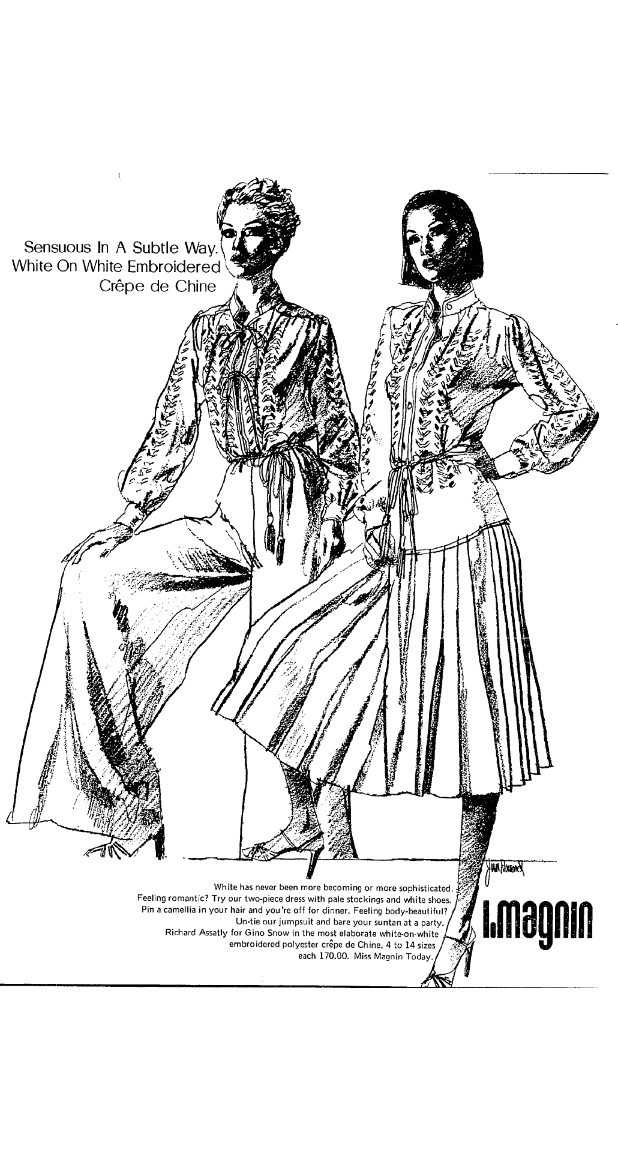 1976 S/S Embroidered White Rayon Wide Leg Jumpsuit