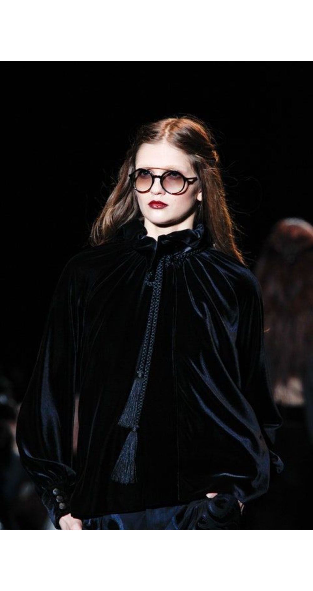 runway photo of 2012 Gucci black velvet tassel blouse