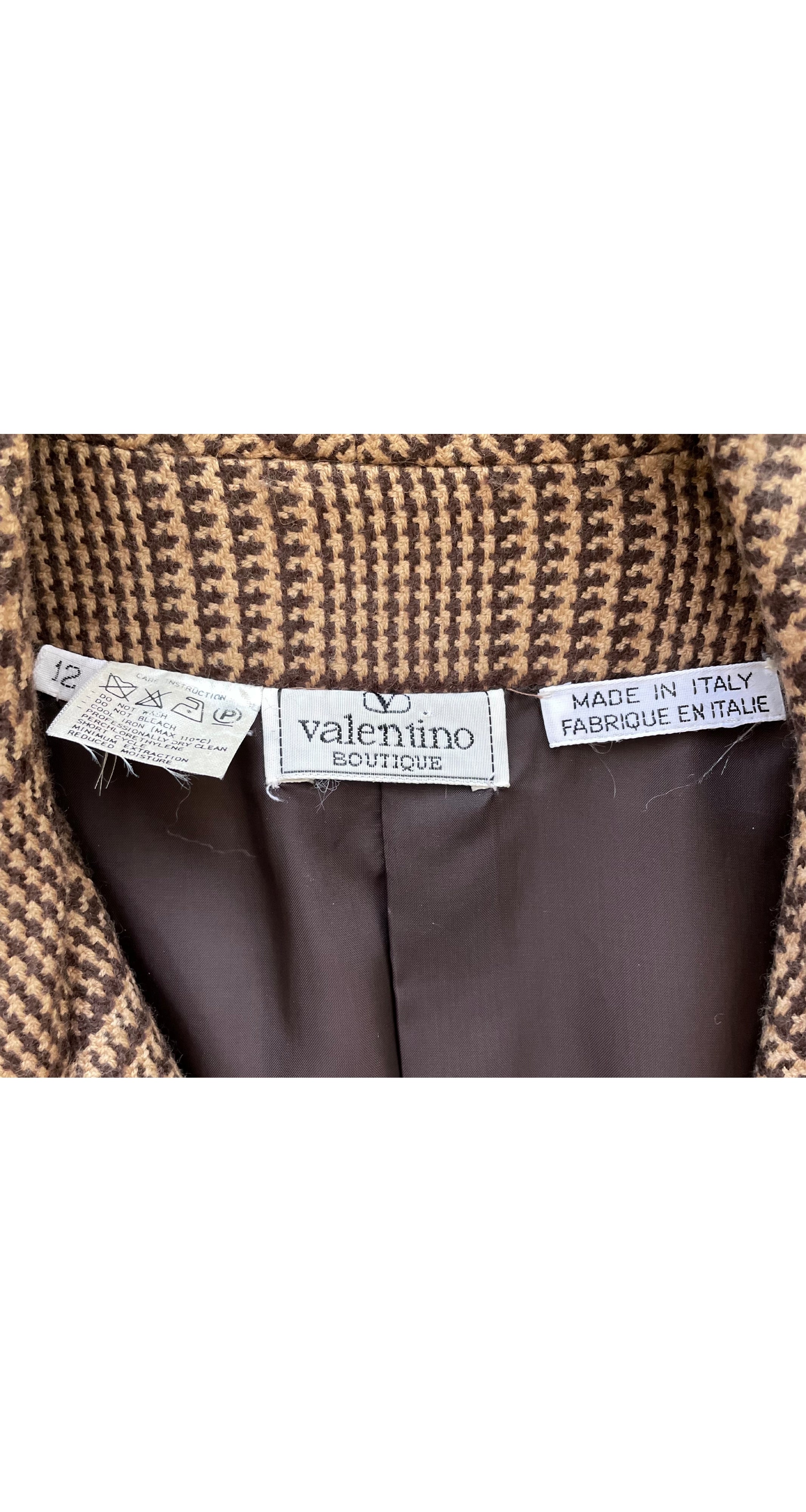 1990s Brown Houndstooth Wool Double-Breasted Coat