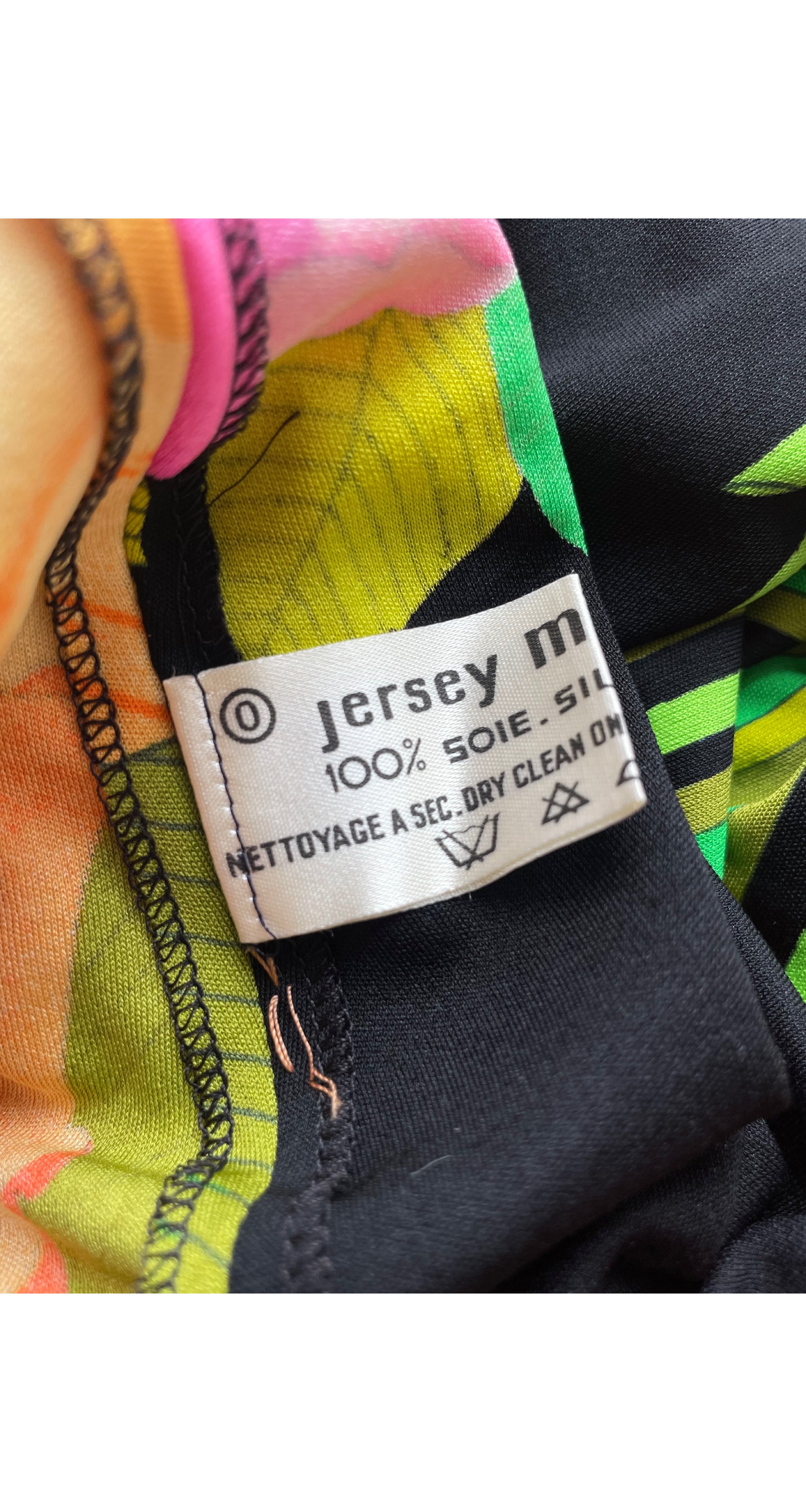 1974 Ad Campaign Floral Print Black Silk Jersey Maxi Dress