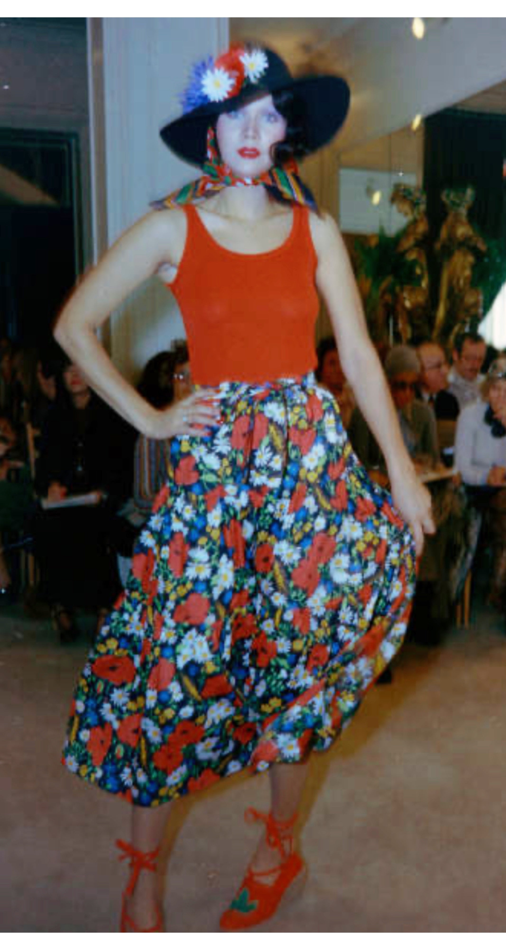 1974 S/S Runway Floral Cotton Tiered Midi Skirt