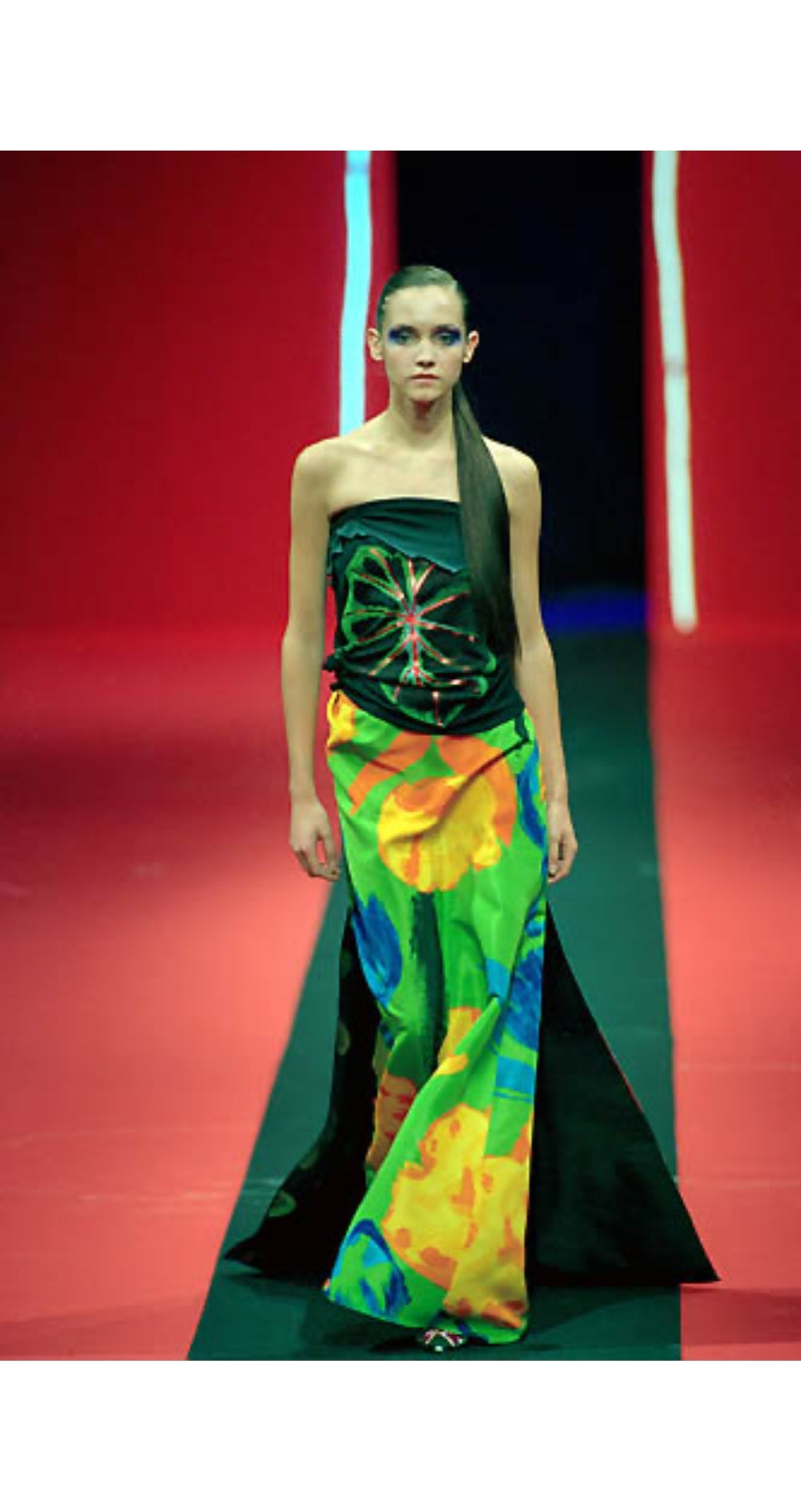 2000 S/S Mix Print Silk Taffeta Evening Gown Set