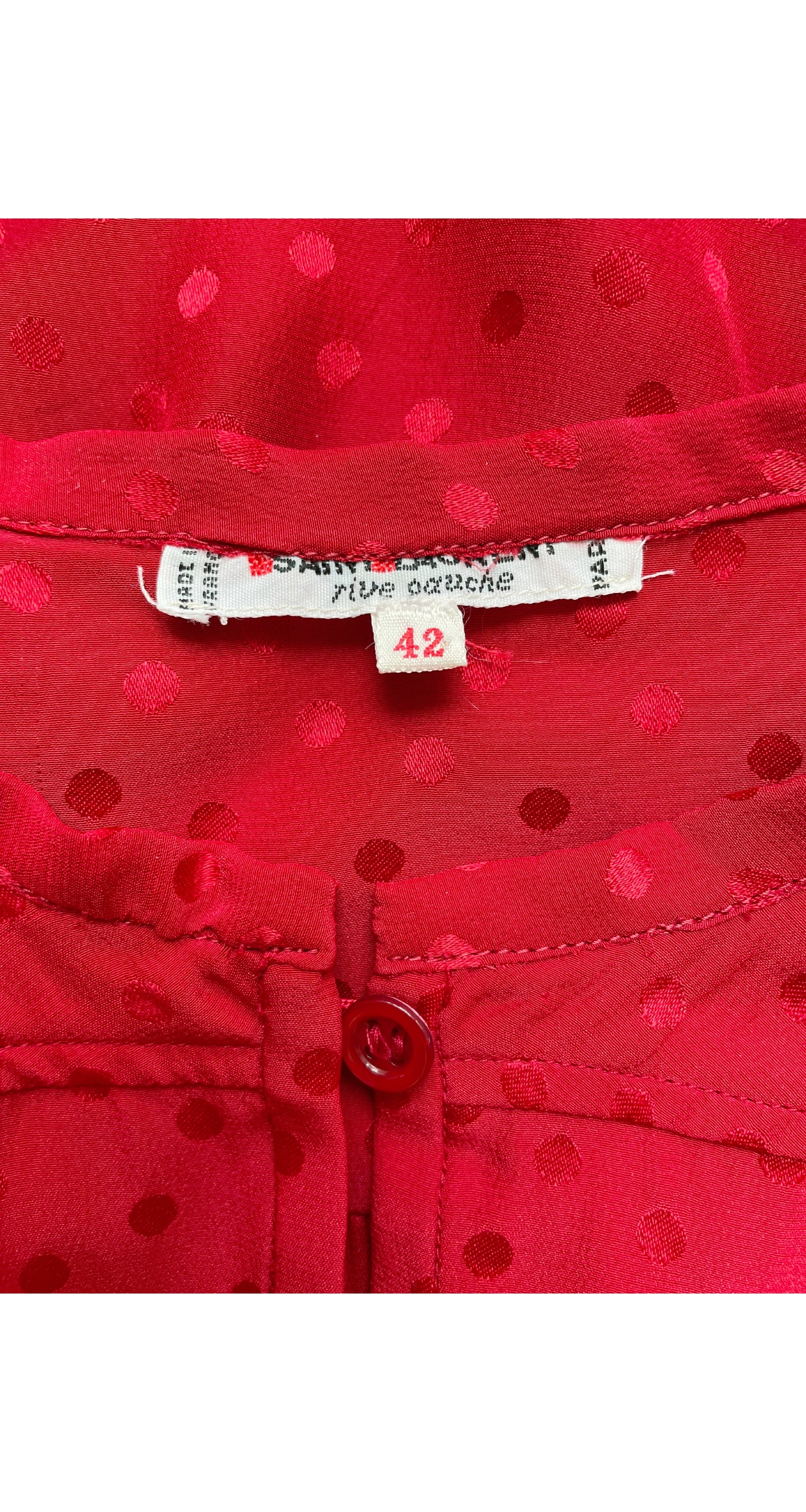 1980s Red Polka Dot Jacquard Silk Blouse