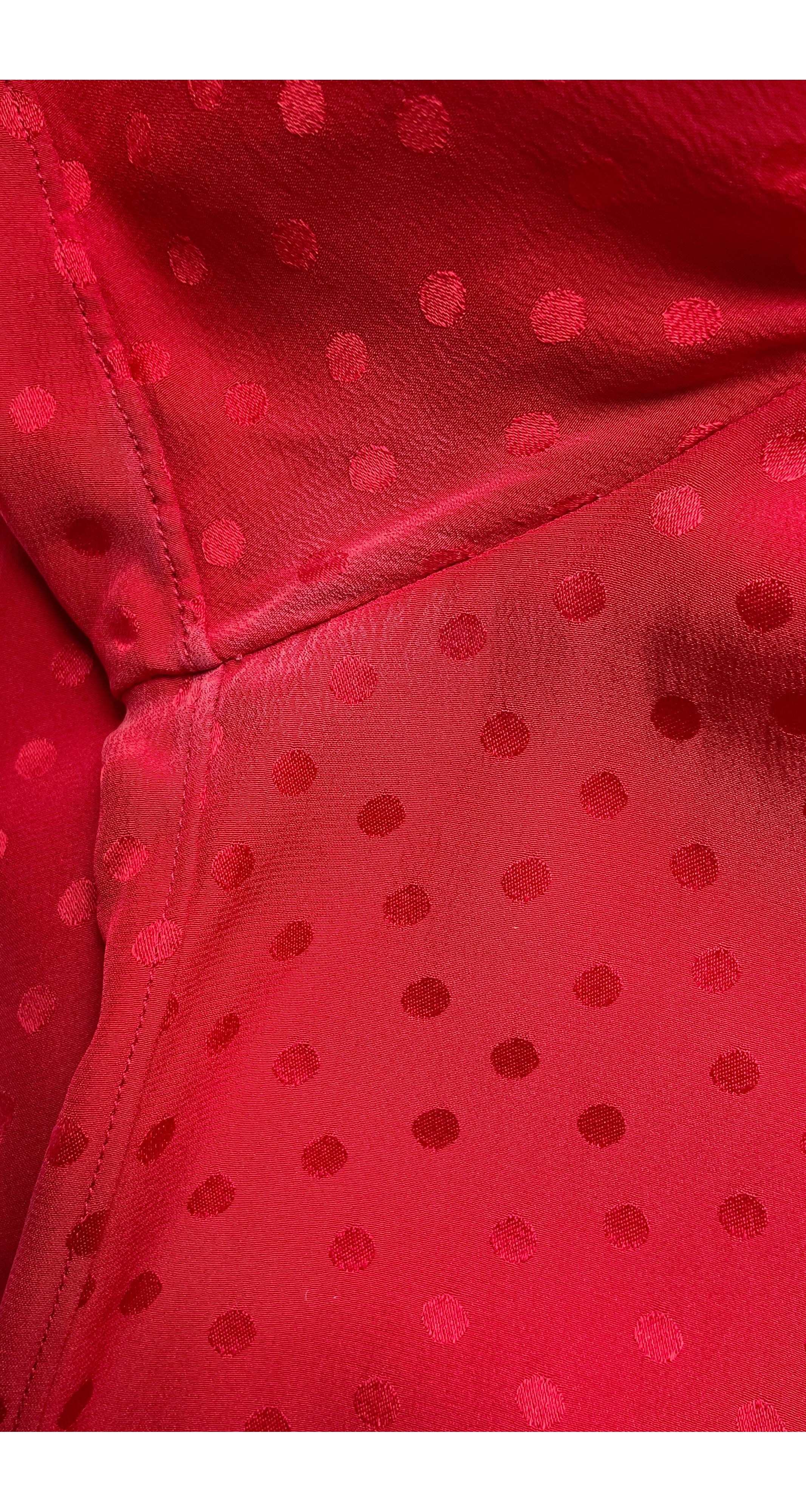 1980s Red Polka Dot Jacquard Silk Blouse