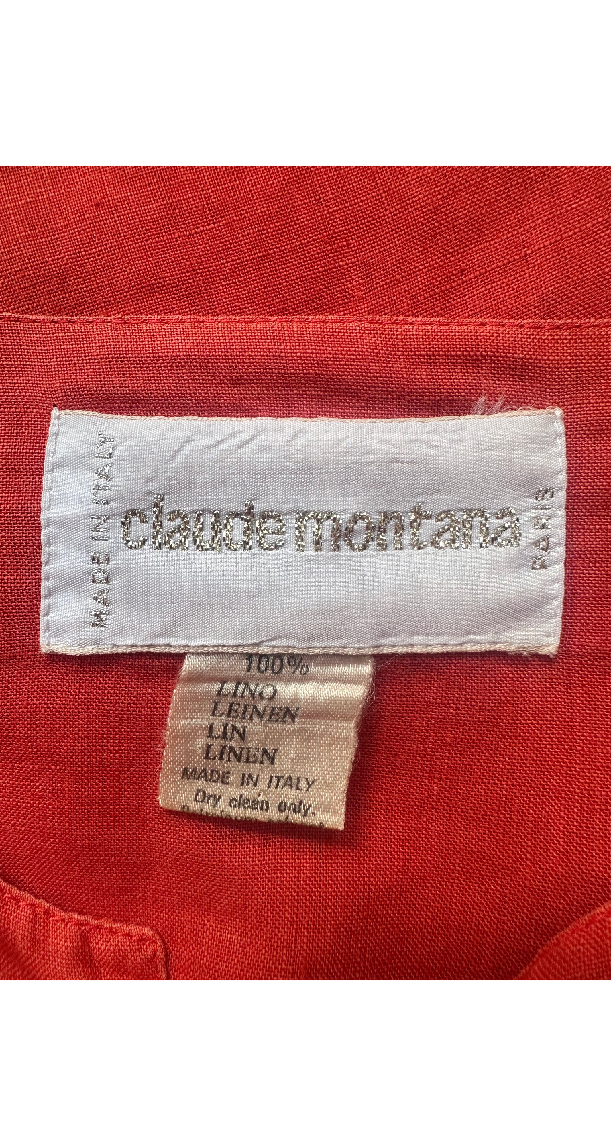 1982 S/S Red Linen Ruffle Lace-Up Top