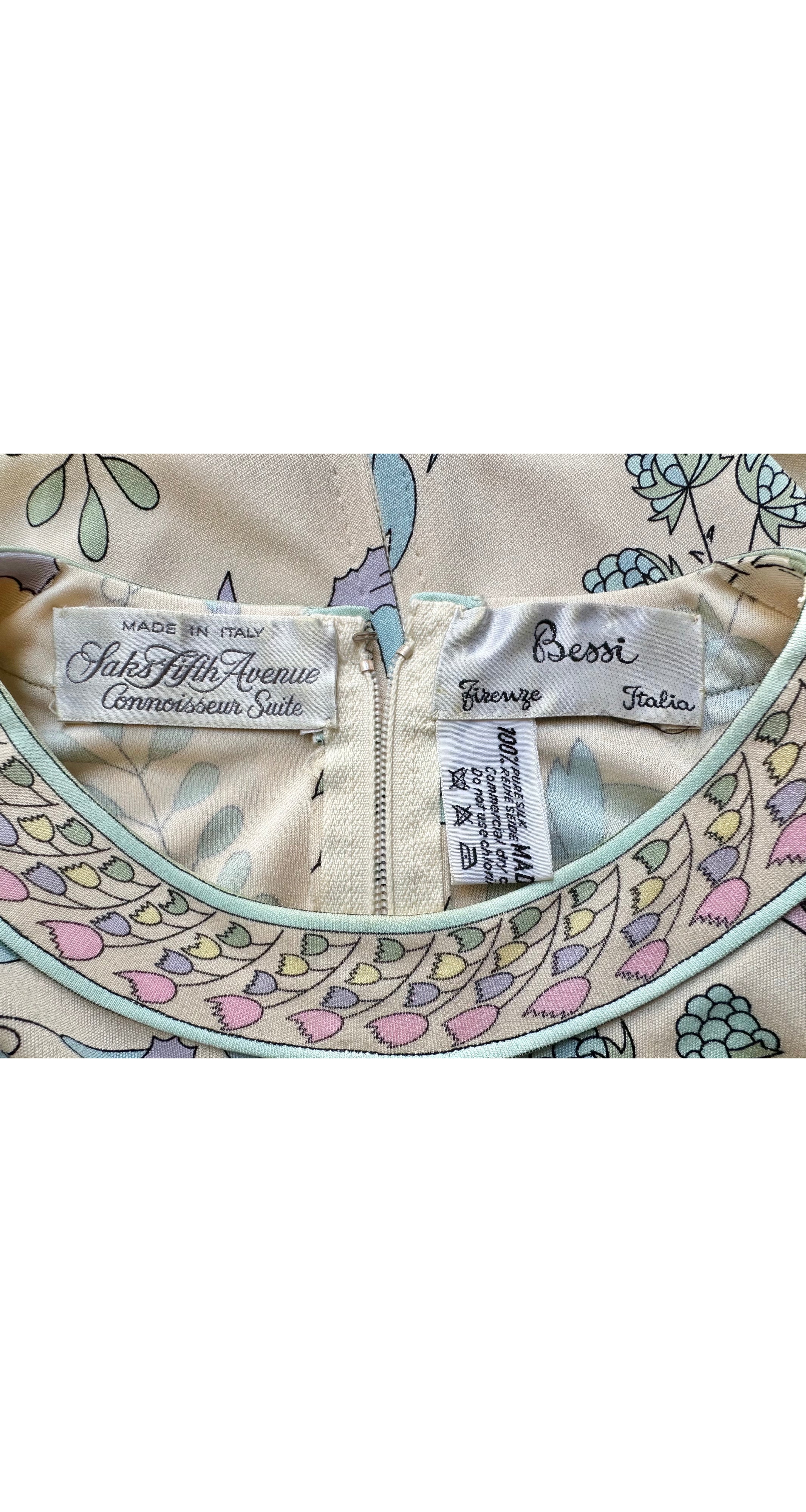 1970s Pastel Floral Berry Print Silk Jersey Maxi Dress