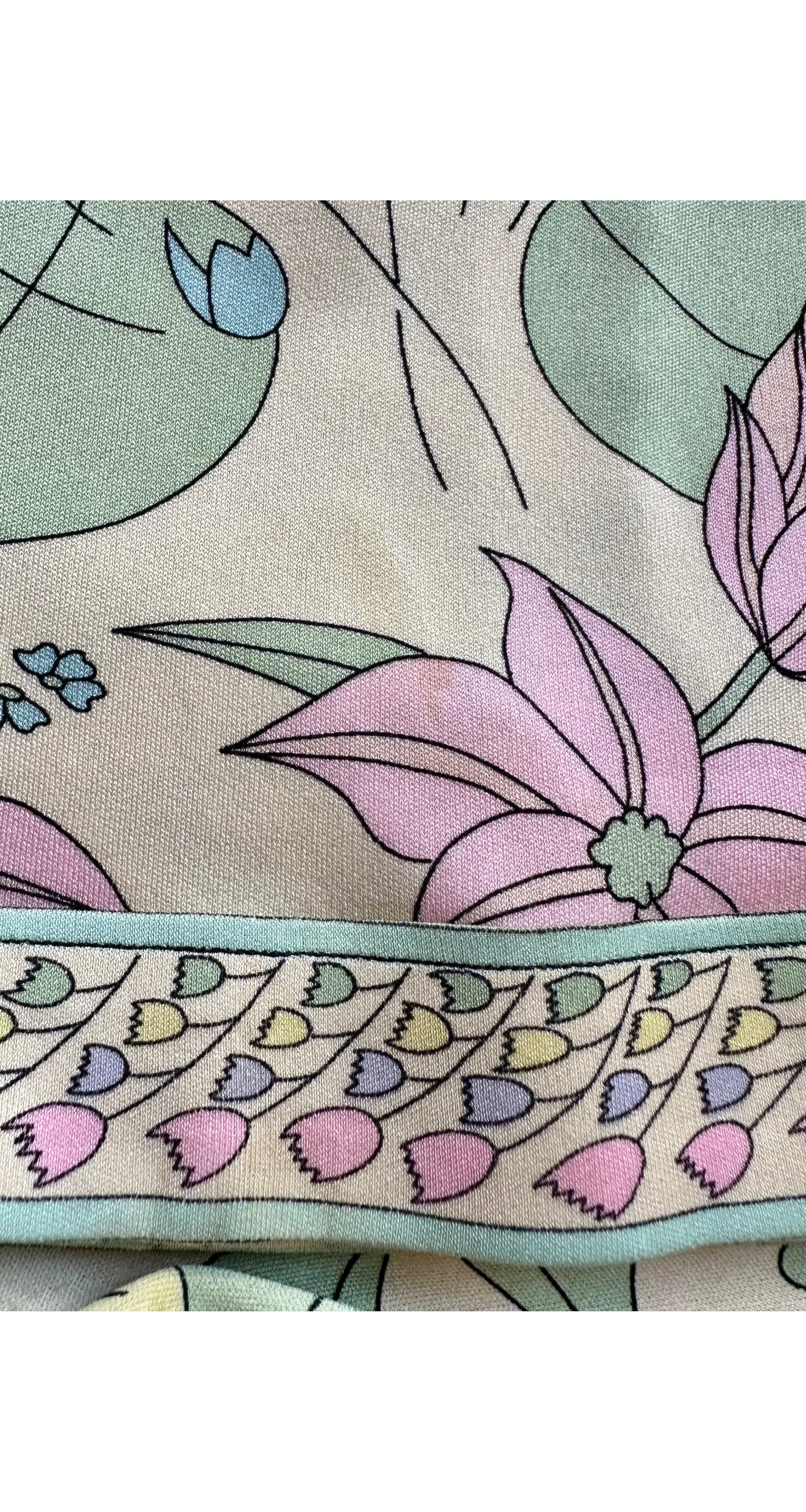 1970s Pastel Floral Berry Print Silk Jersey Maxi Dress