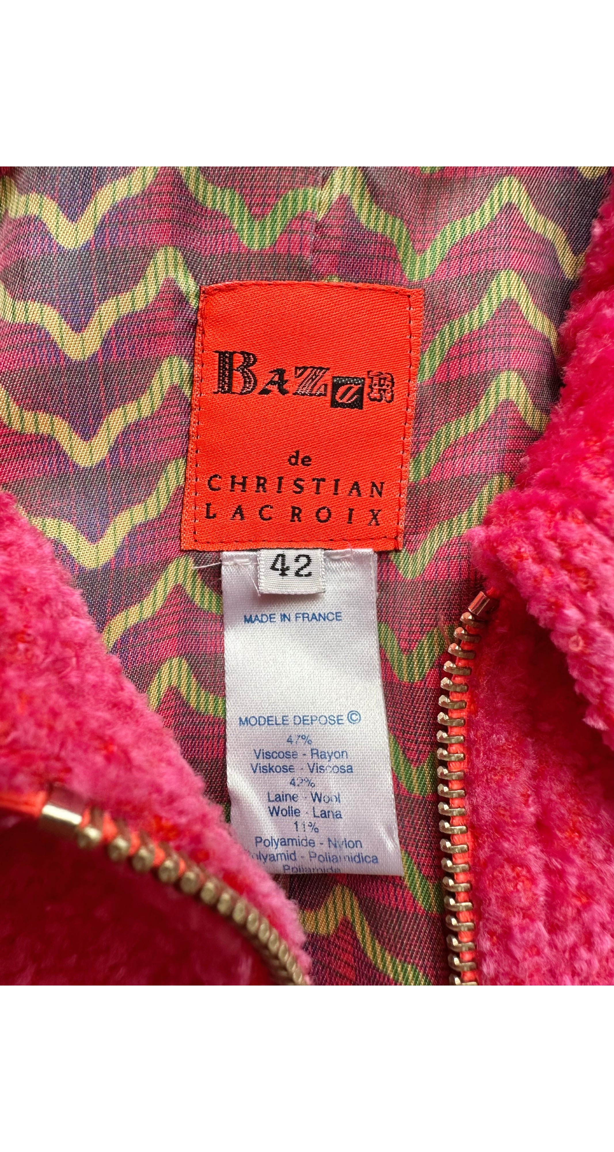 1990s Hot Pink Wool Belted Teddy Jacket