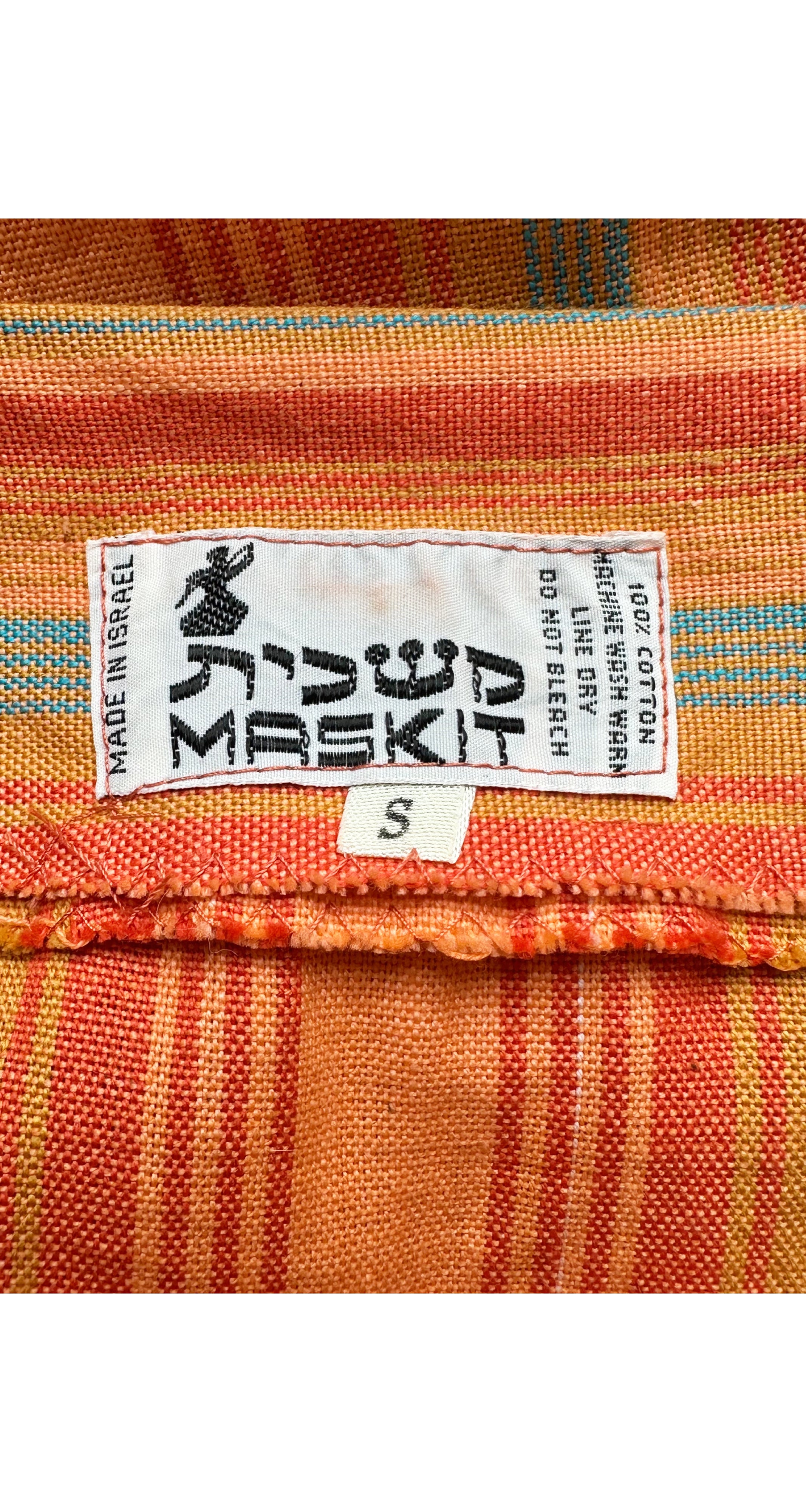 1970s Orange Striped Woven Cotton Caftan Dress