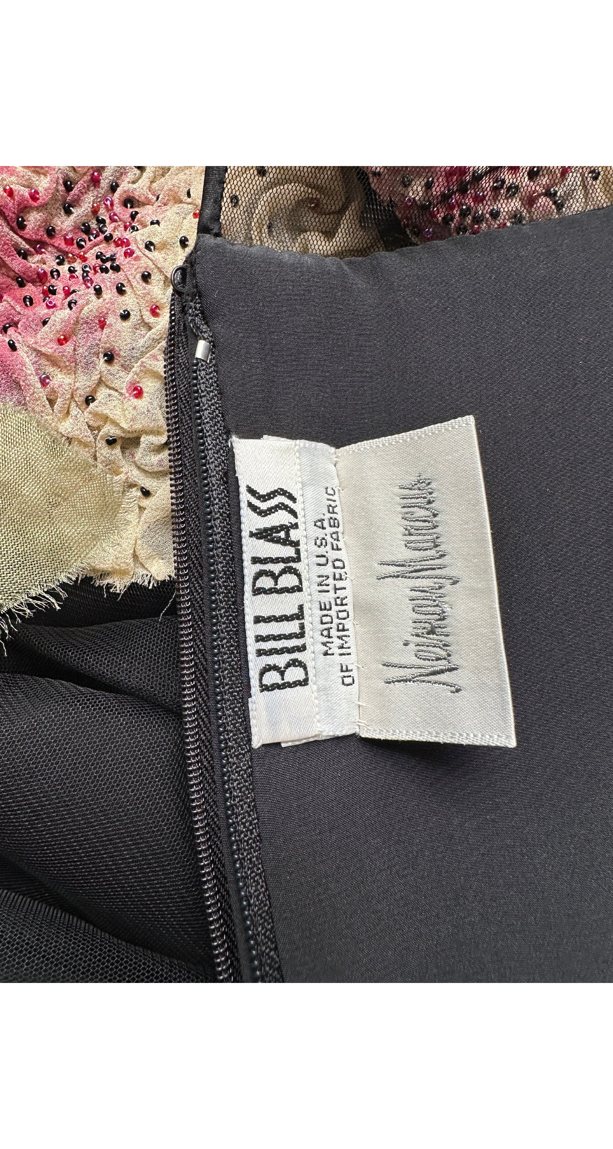2004 S/S Black Mesh Flower Appliqué Cocktail Dress