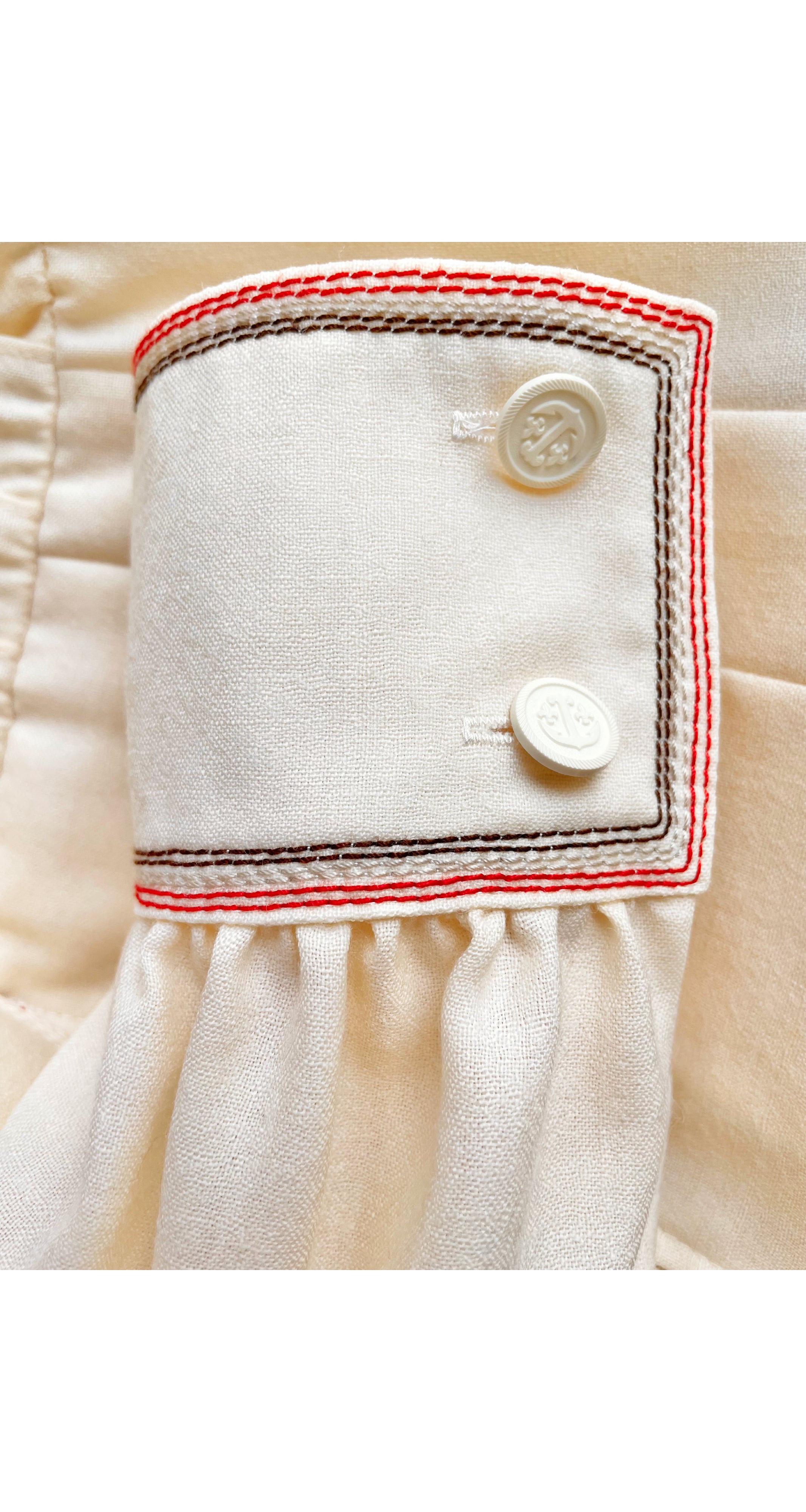 1976-77 F/W Contrast Stitch Cream Wool Collared Dress