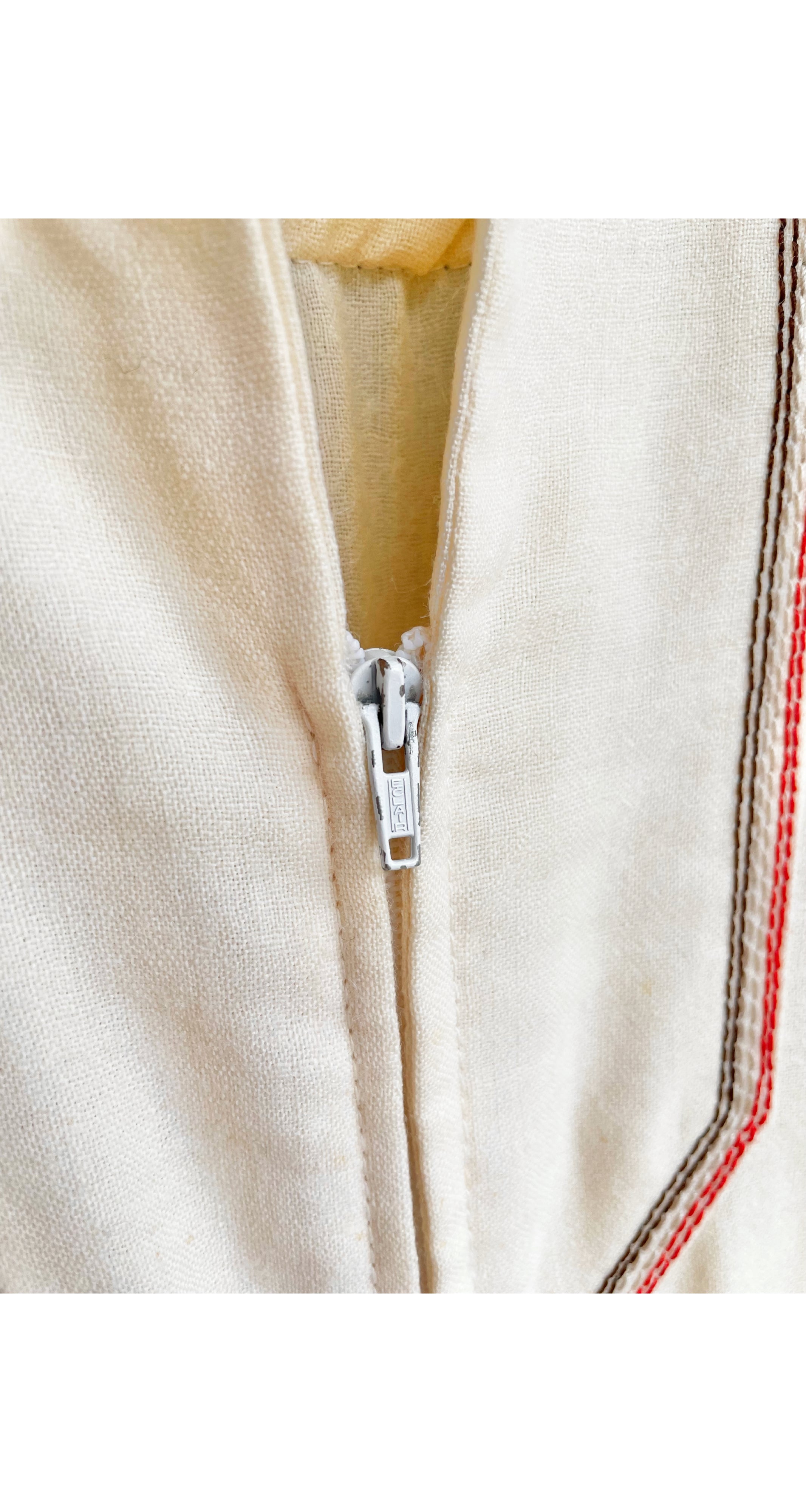 1976-77 F/W Contrast Stitch Cream Wool Collared Dress