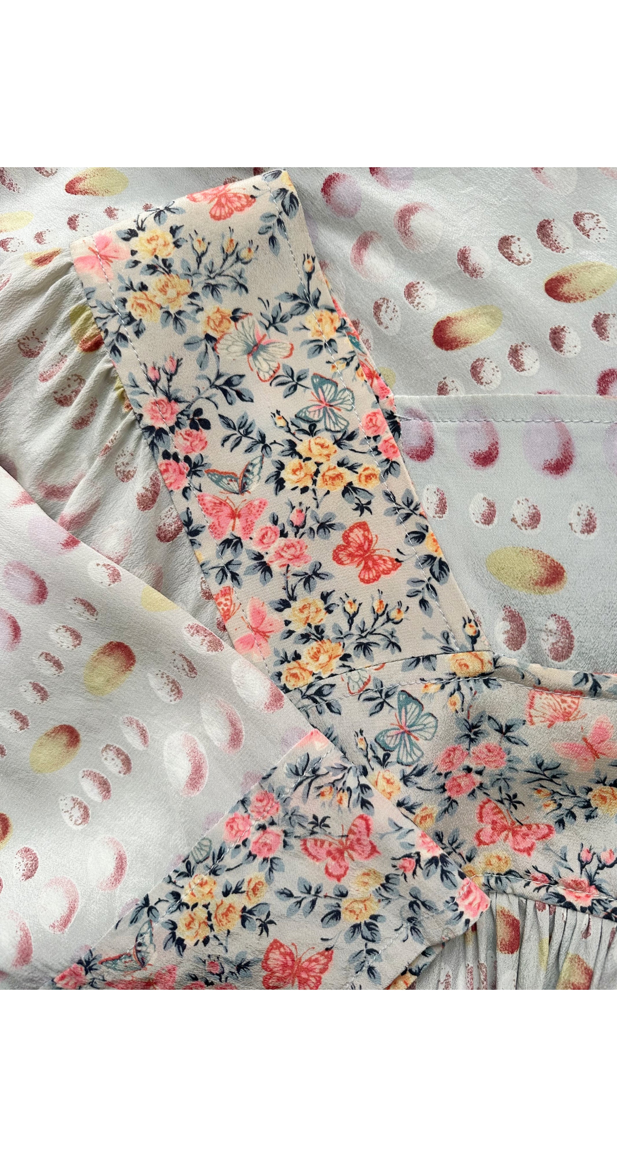 1978 S/S Egg Mixed Print Powder Blue Silk Peasant Dress