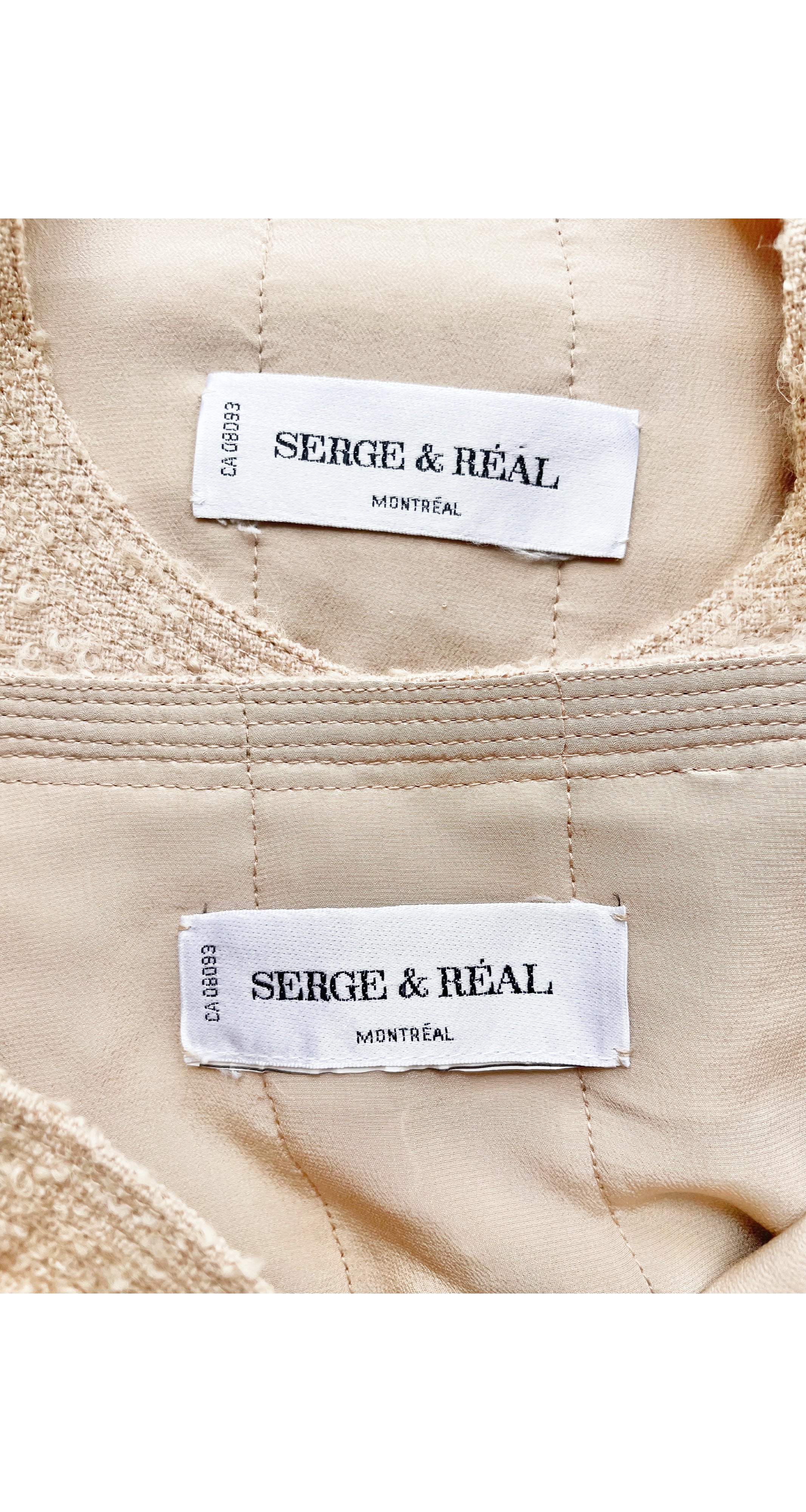 1990s Beige Boucle Cropped Jacket Skirt Suit