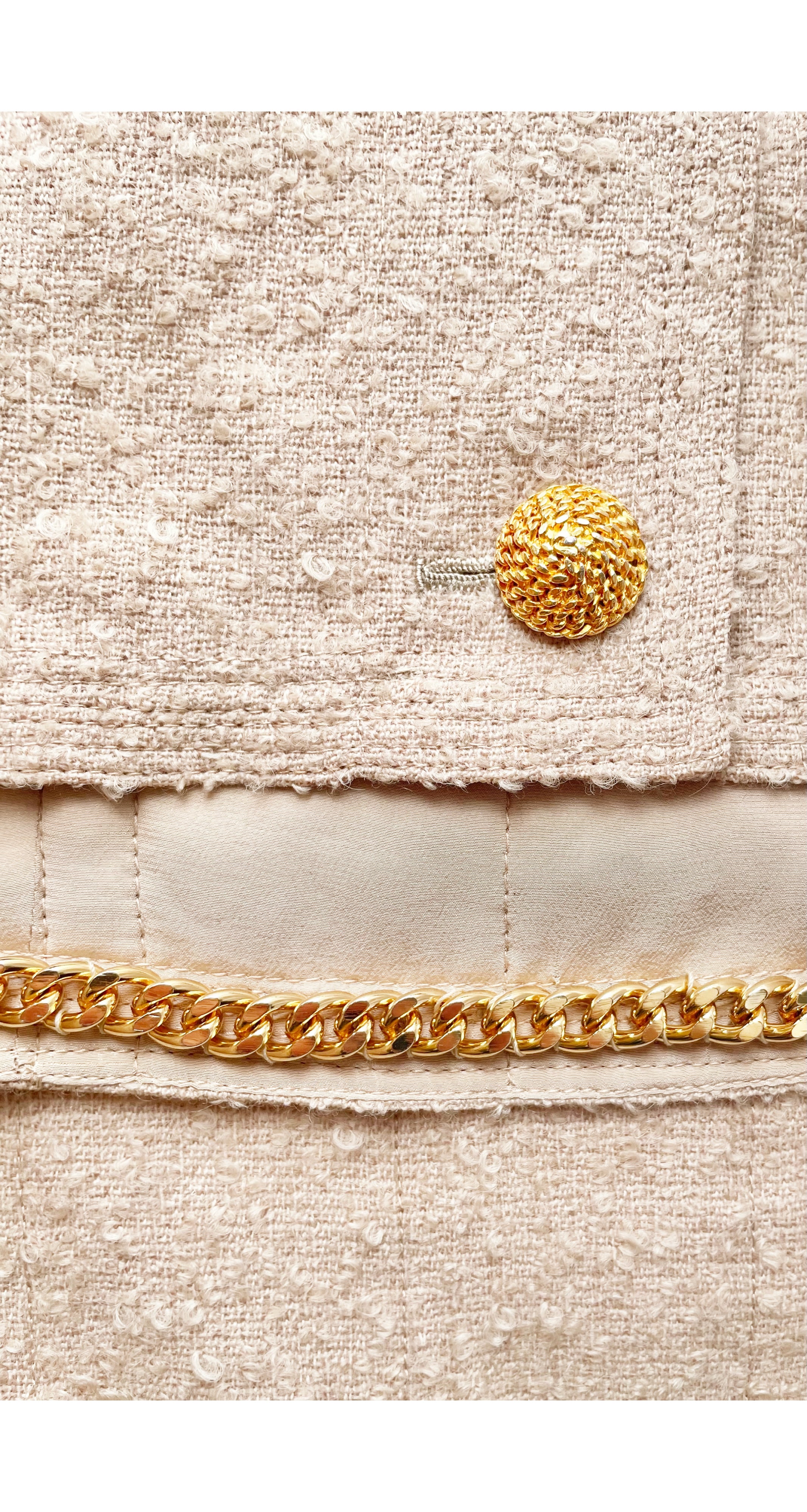 1990s Beige Boucle Cropped Jacket Skirt Suit