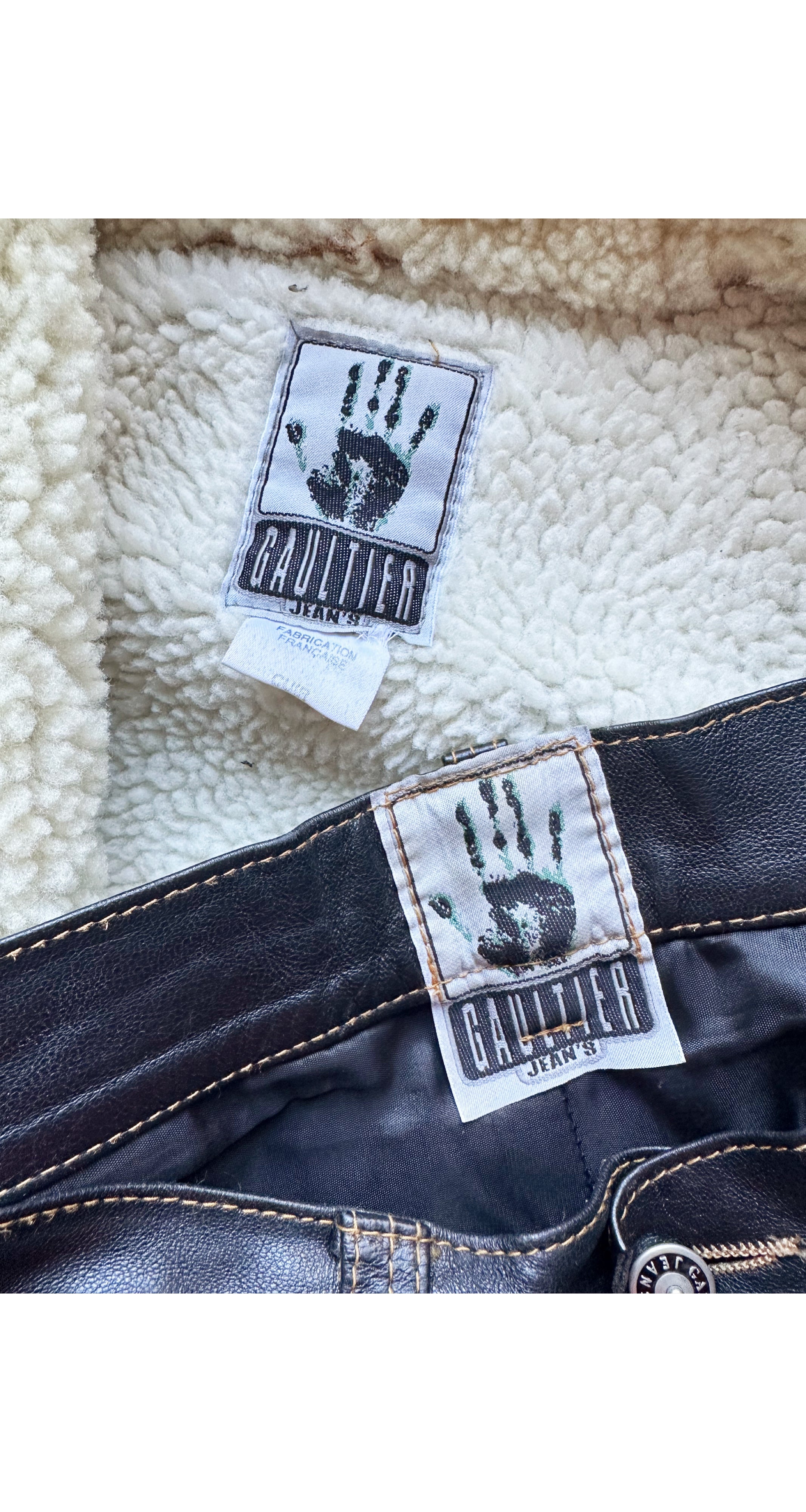 1990s Men's Black Leather Sheepskin Jacket & Pant Set