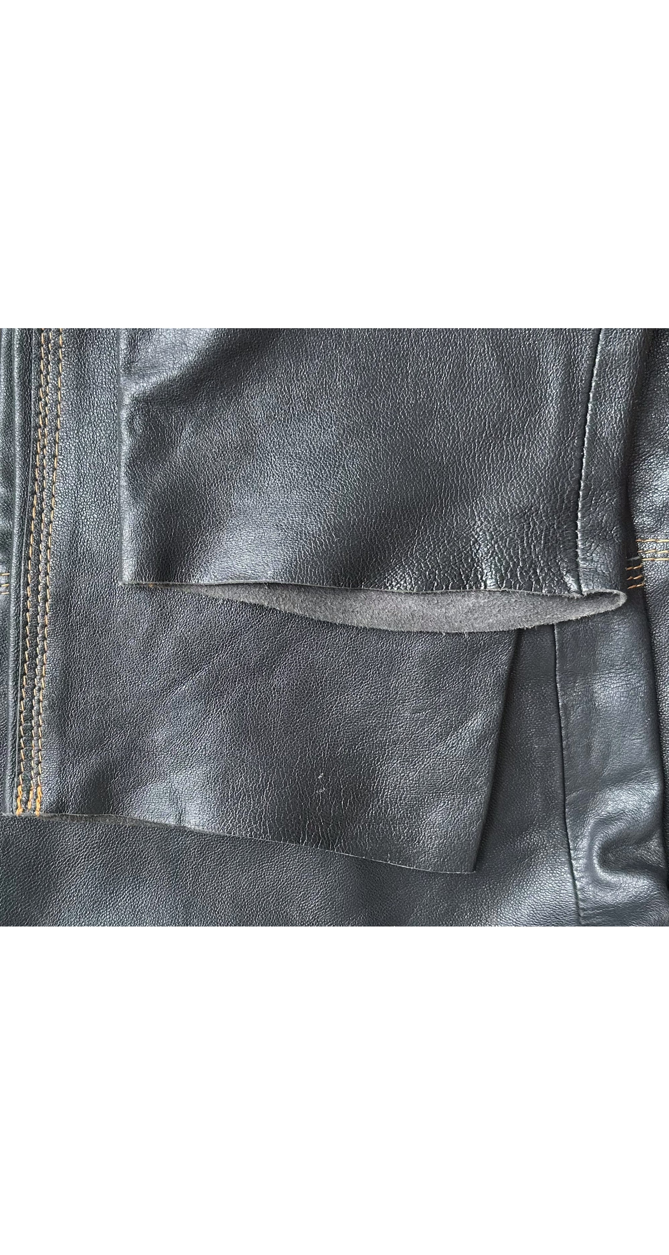 1990s Men's Black Leather Sheepskin Jacket & Pant Set