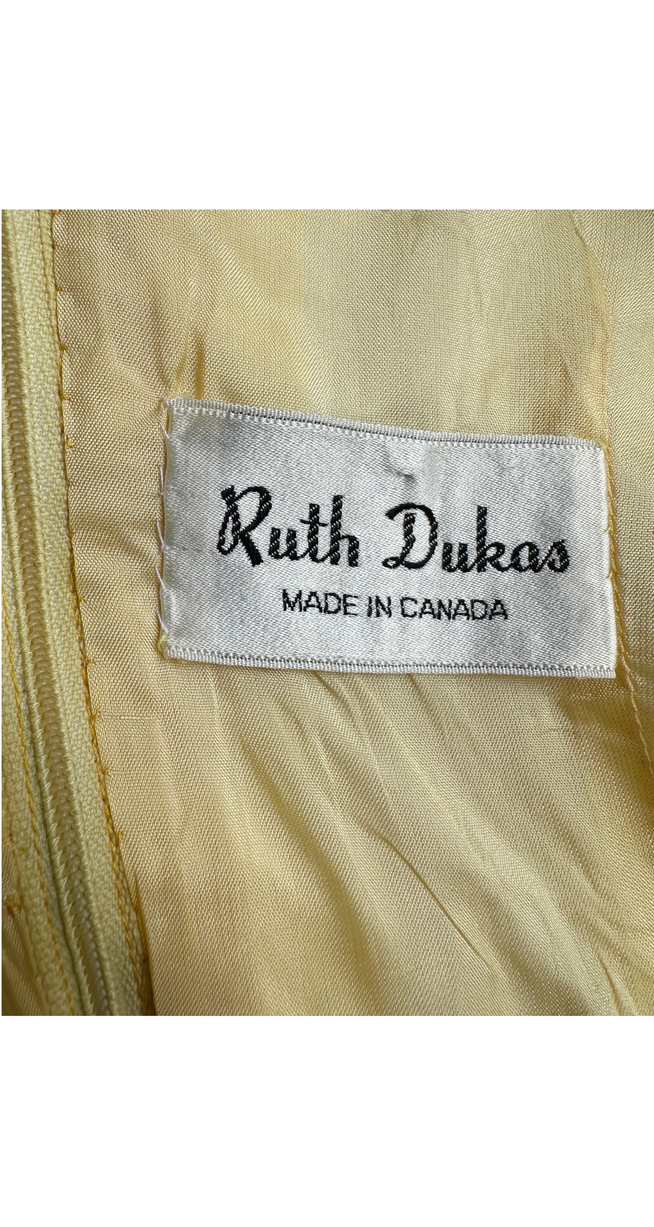 1960s Beaded Yellow Raw Silk Evening Gown
