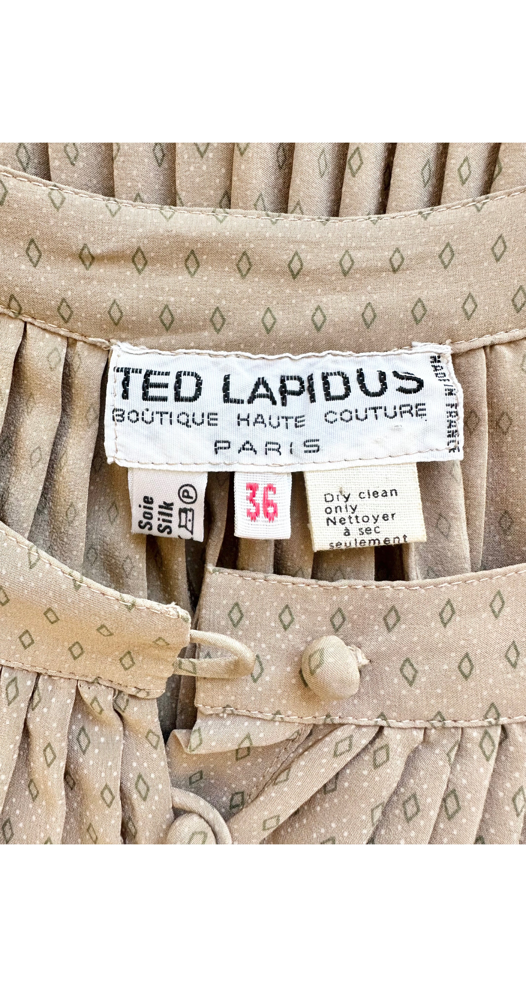 1978 F/W Floral Beige Silk Pleated Balloon Sleeve Dress