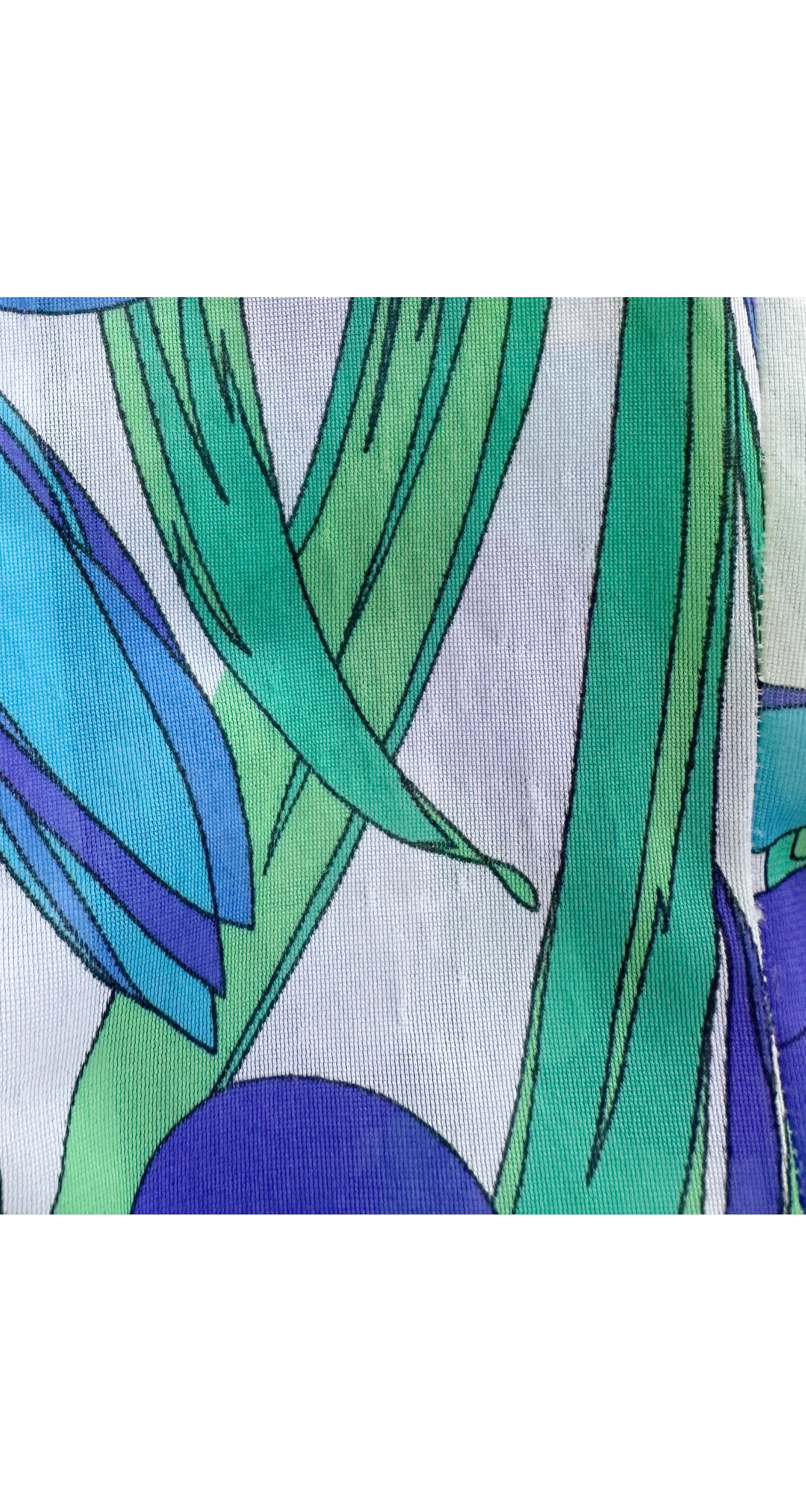 1960s Iris Print Blue & Green Nylon Nightgown Dress