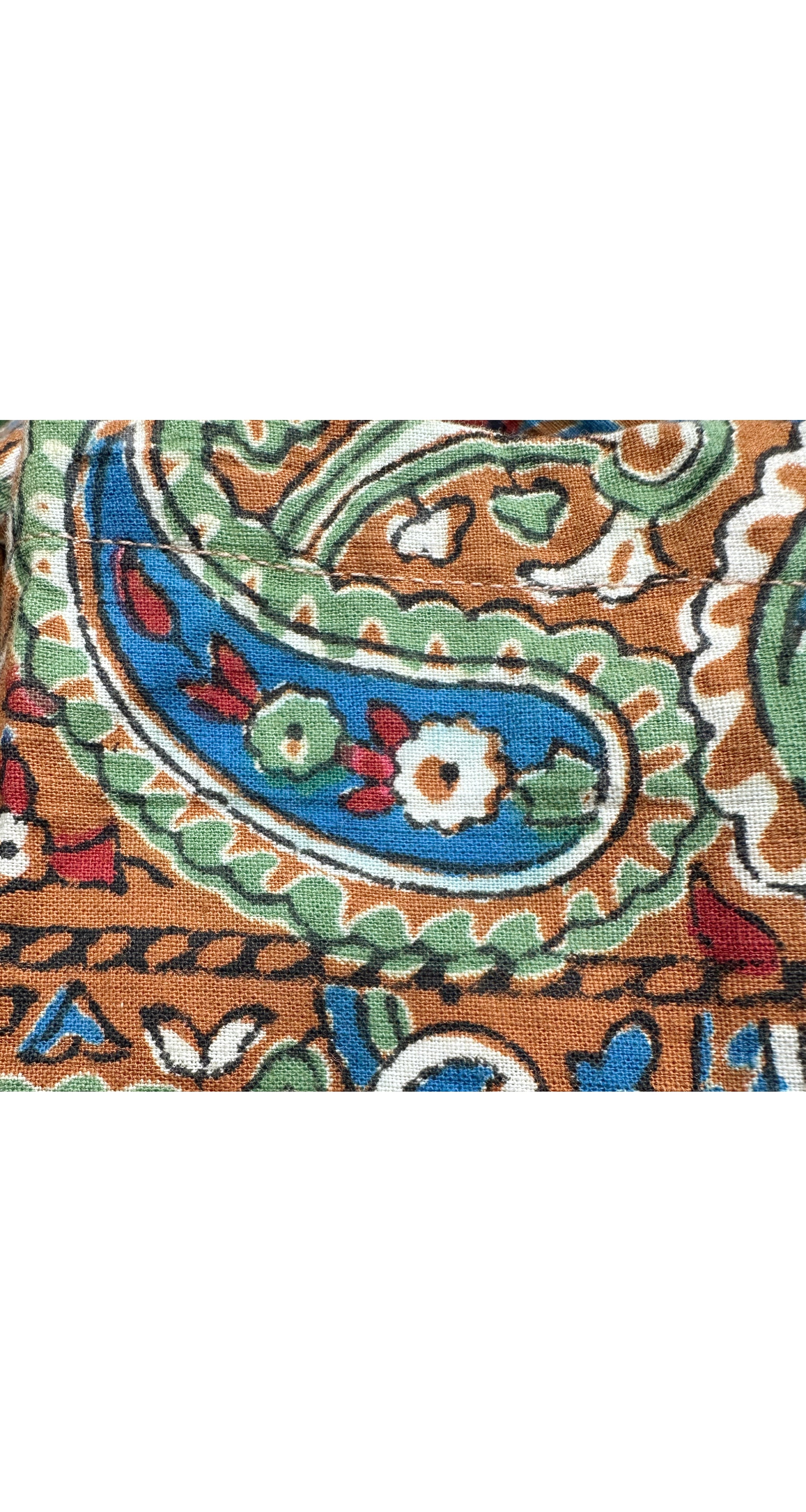 1970s Paisley Block Print Cotton Caftan Maxi Dress