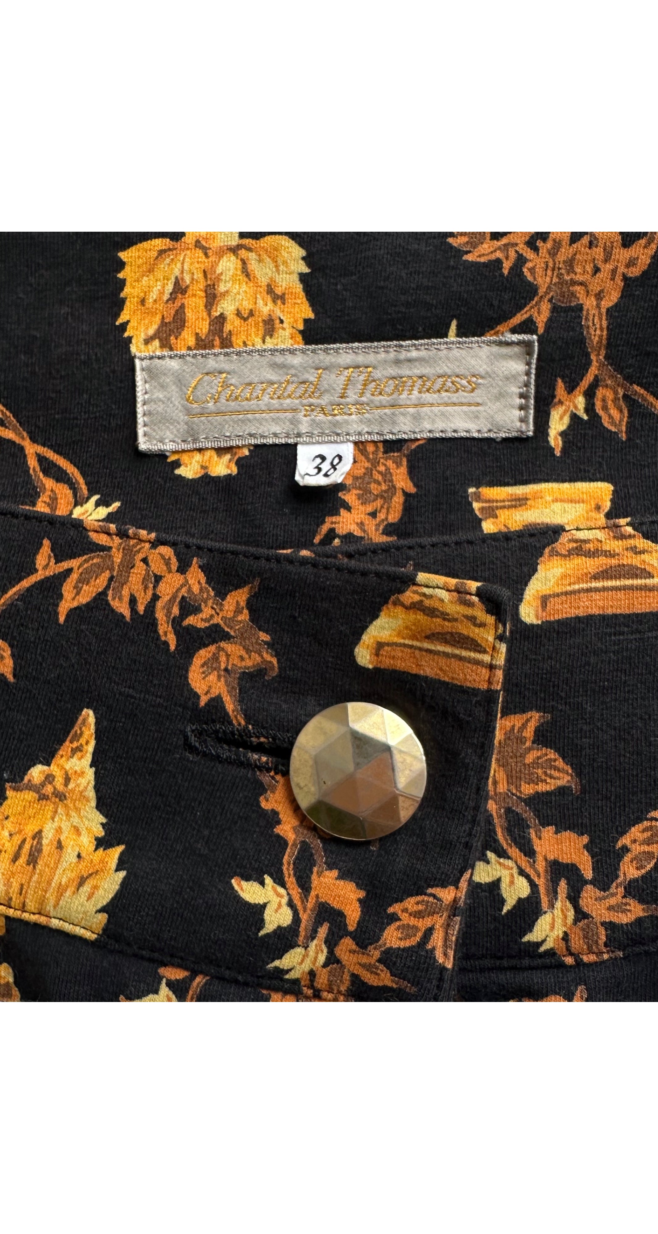 1980s Neoclassical Print Gold & Black Cotton Jersey Skirt Set