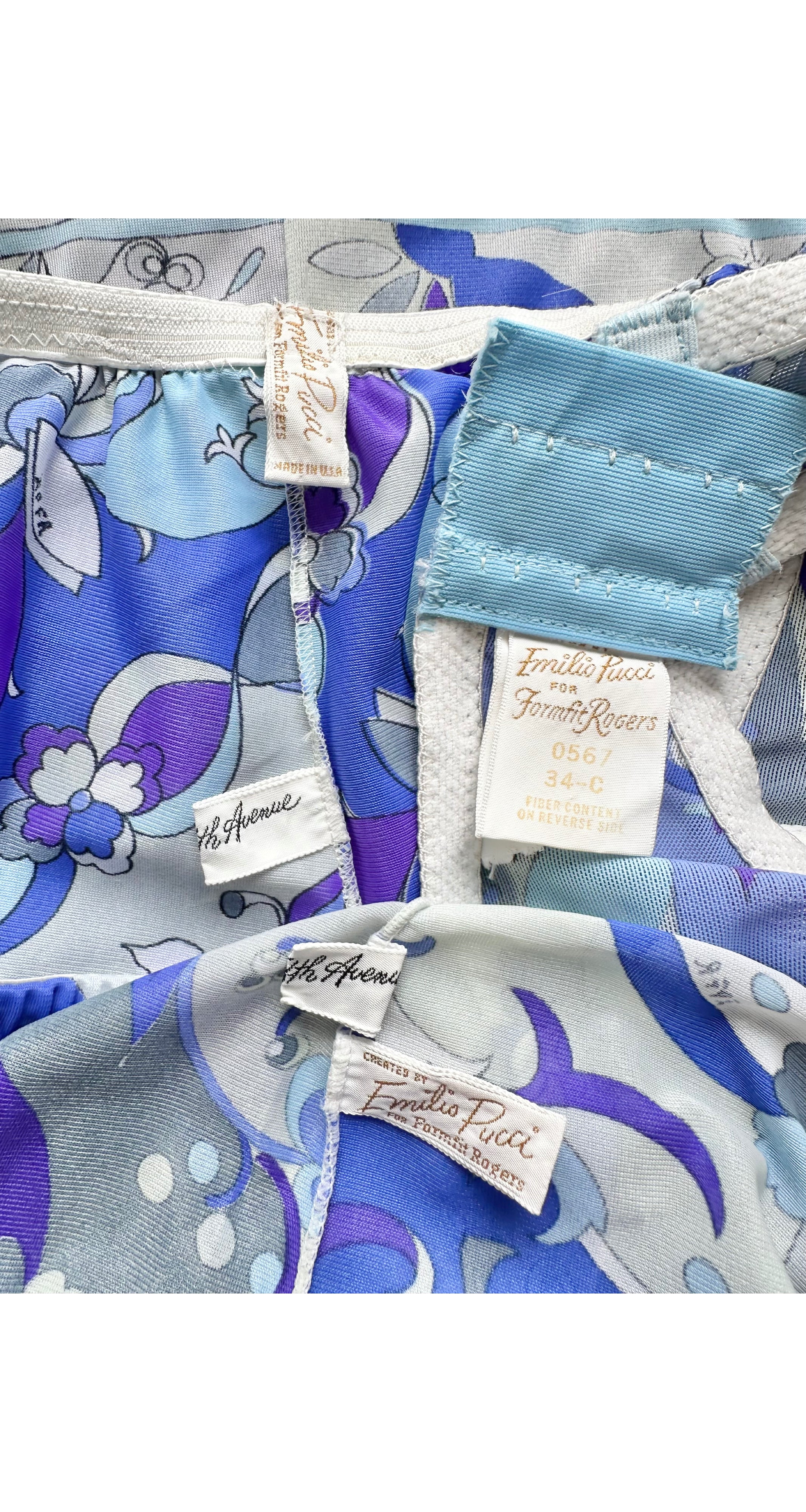 1960s Printed Blue & Purple Three-Piece Lingerie Set