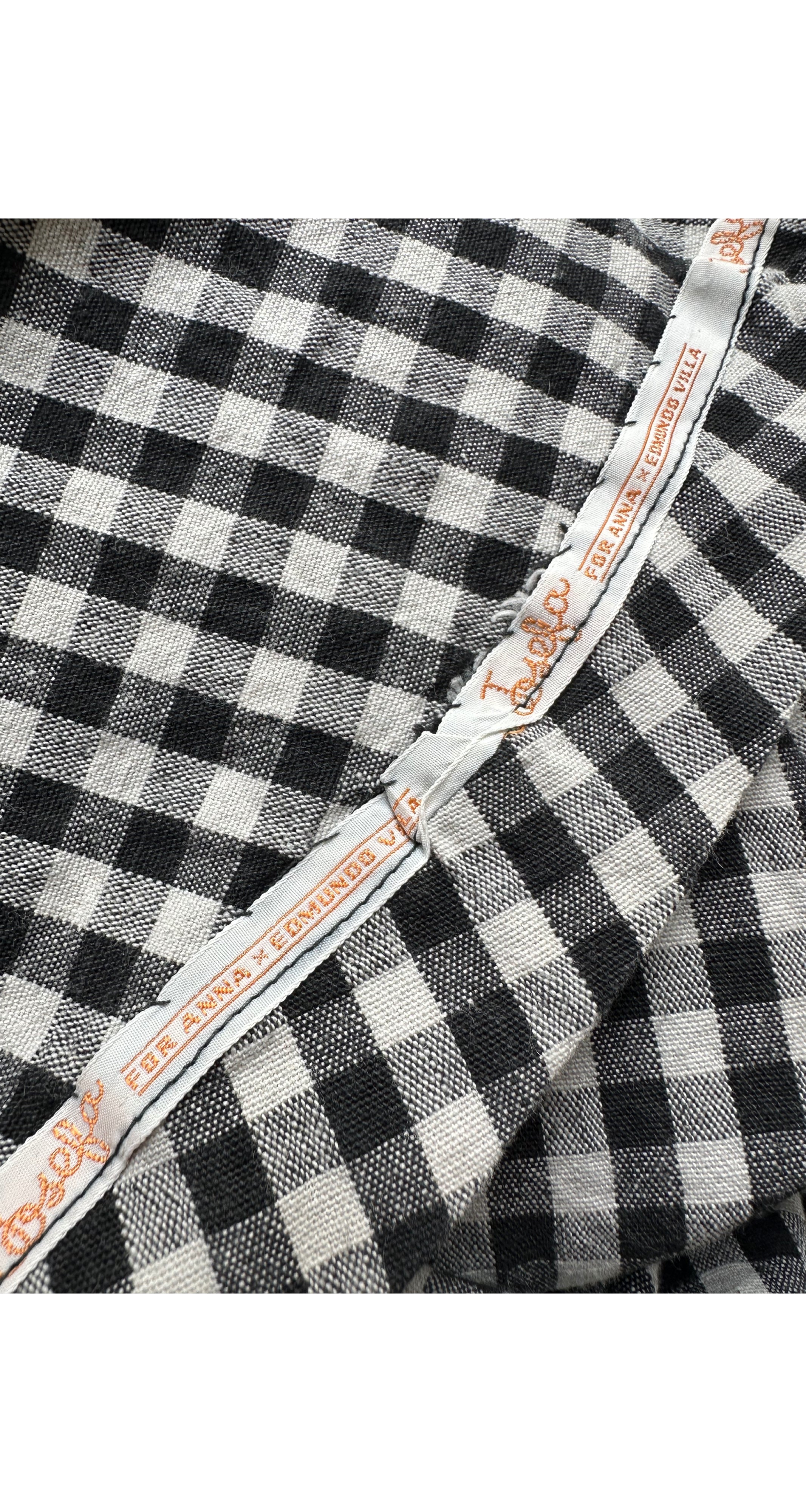 1970s Gingham Cotton Bell Sleeve Maxi Caftan Dress