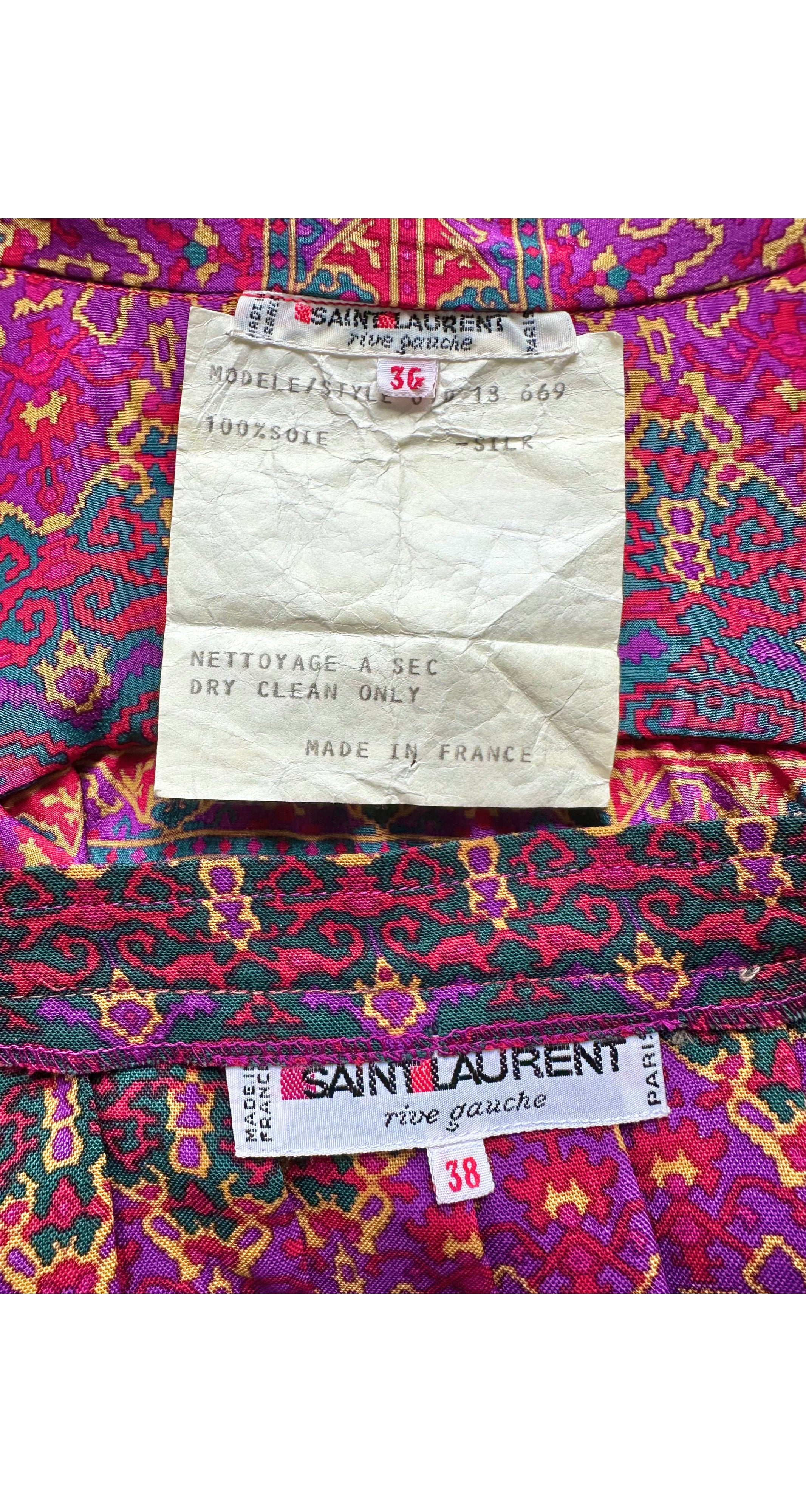 1983-84 F/W Printed Magenta Silk Blouse & Wool Skirt Set