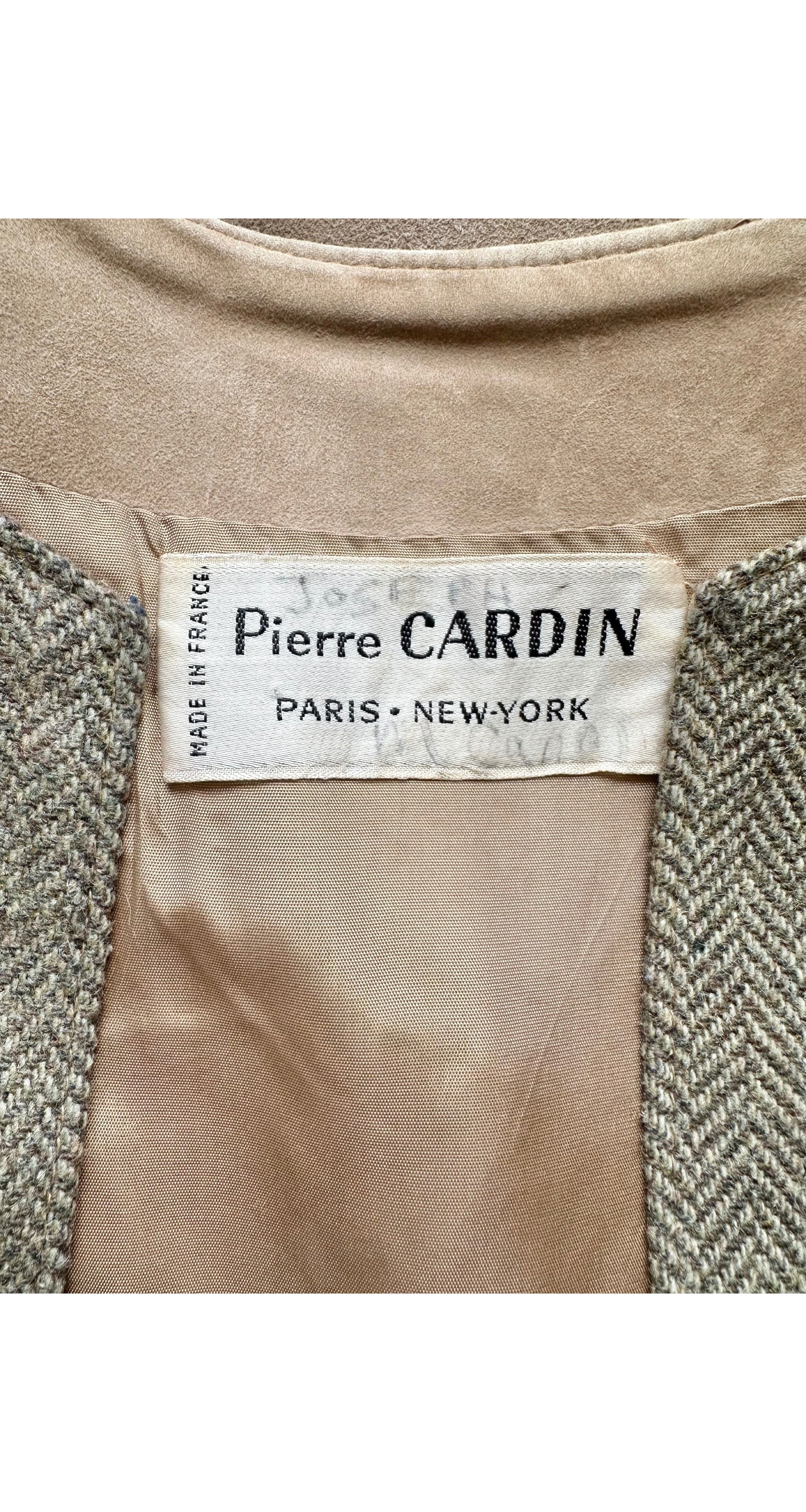 1970s Herringbone Tweed & Beige Suede Long Vest