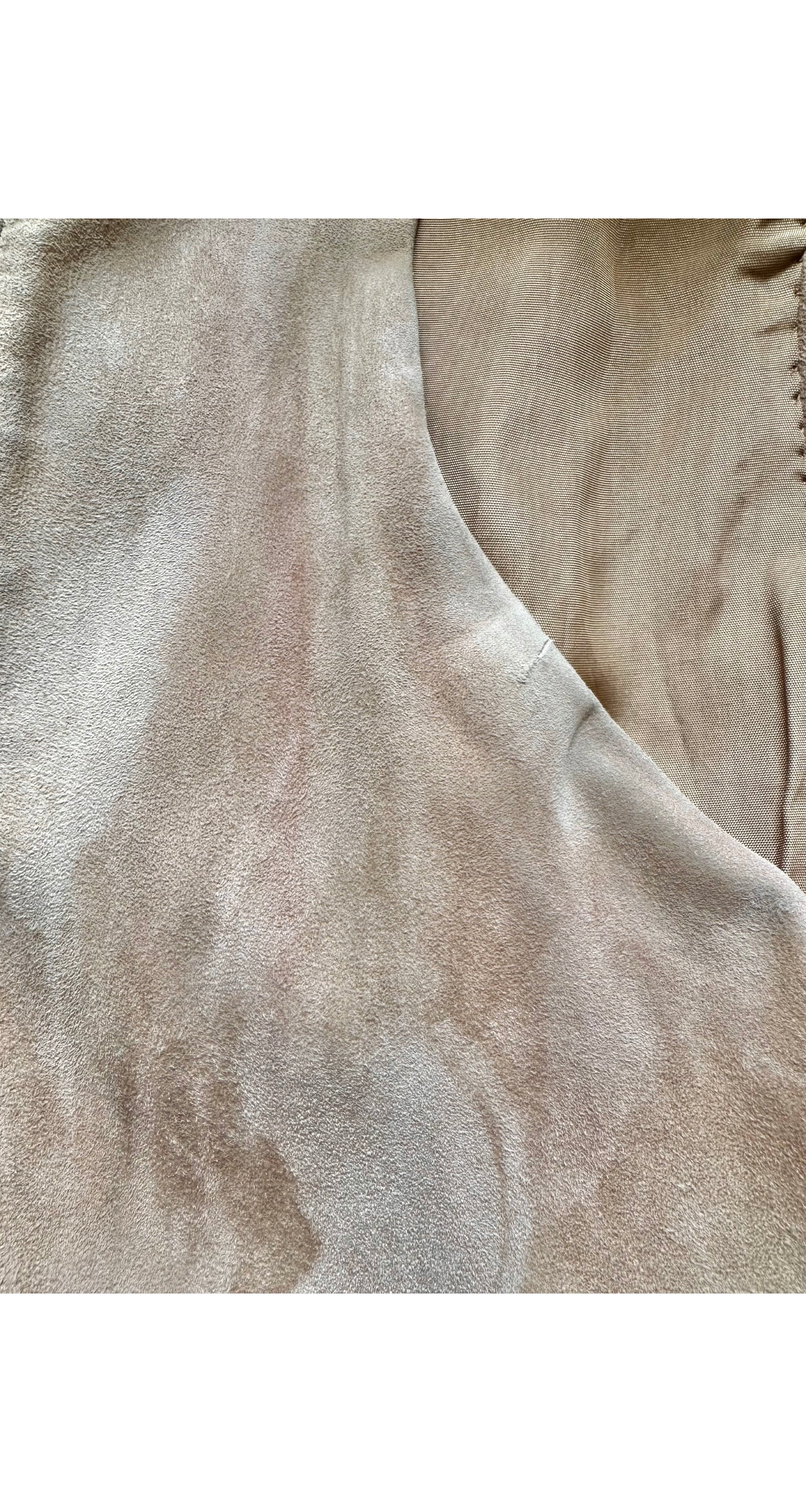 1970s Herringbone Tweed & Beige Suede Long Vest