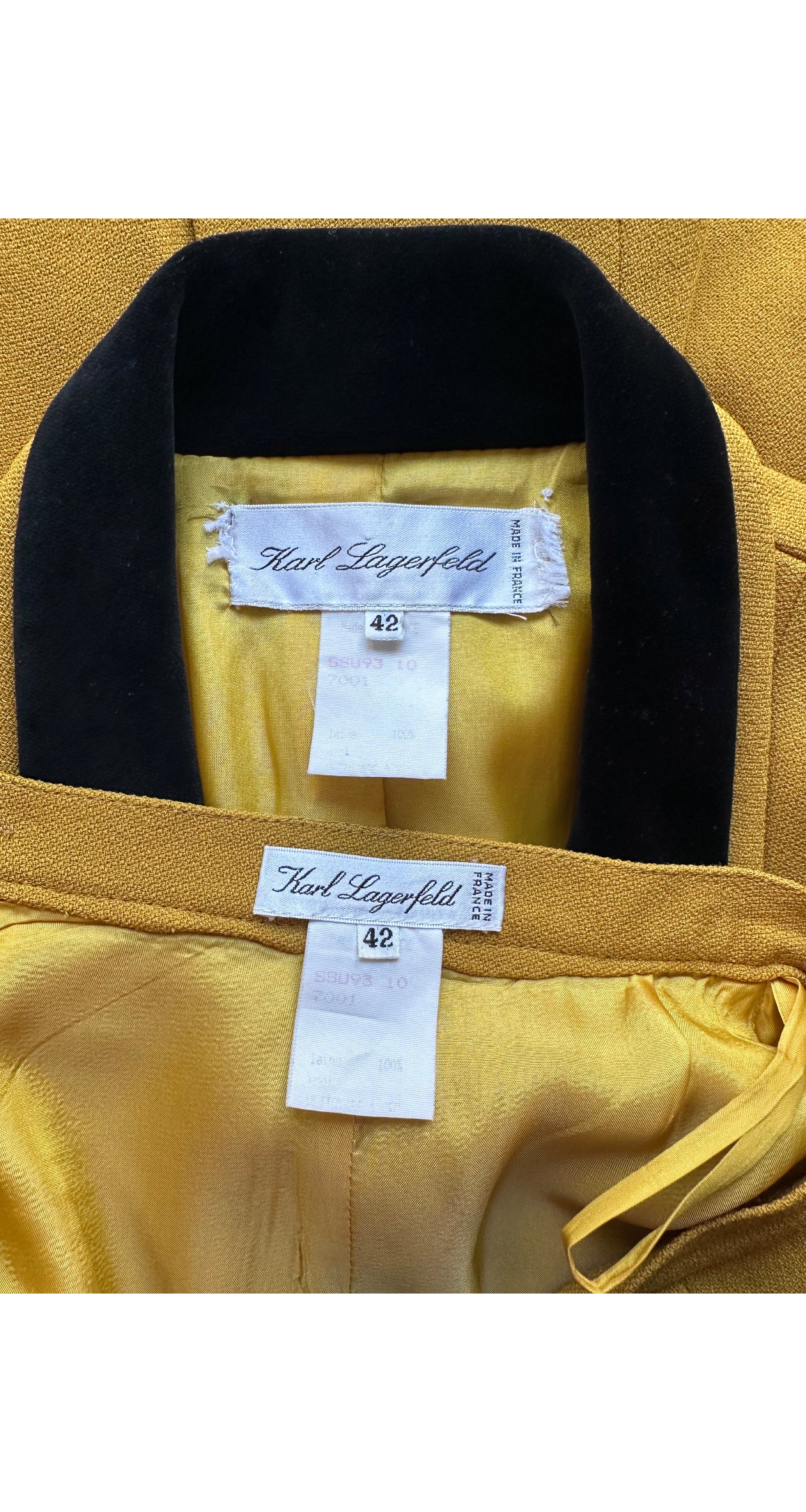 1989-90 F/W Mustard Wool & Black Velvet Skirt Suit