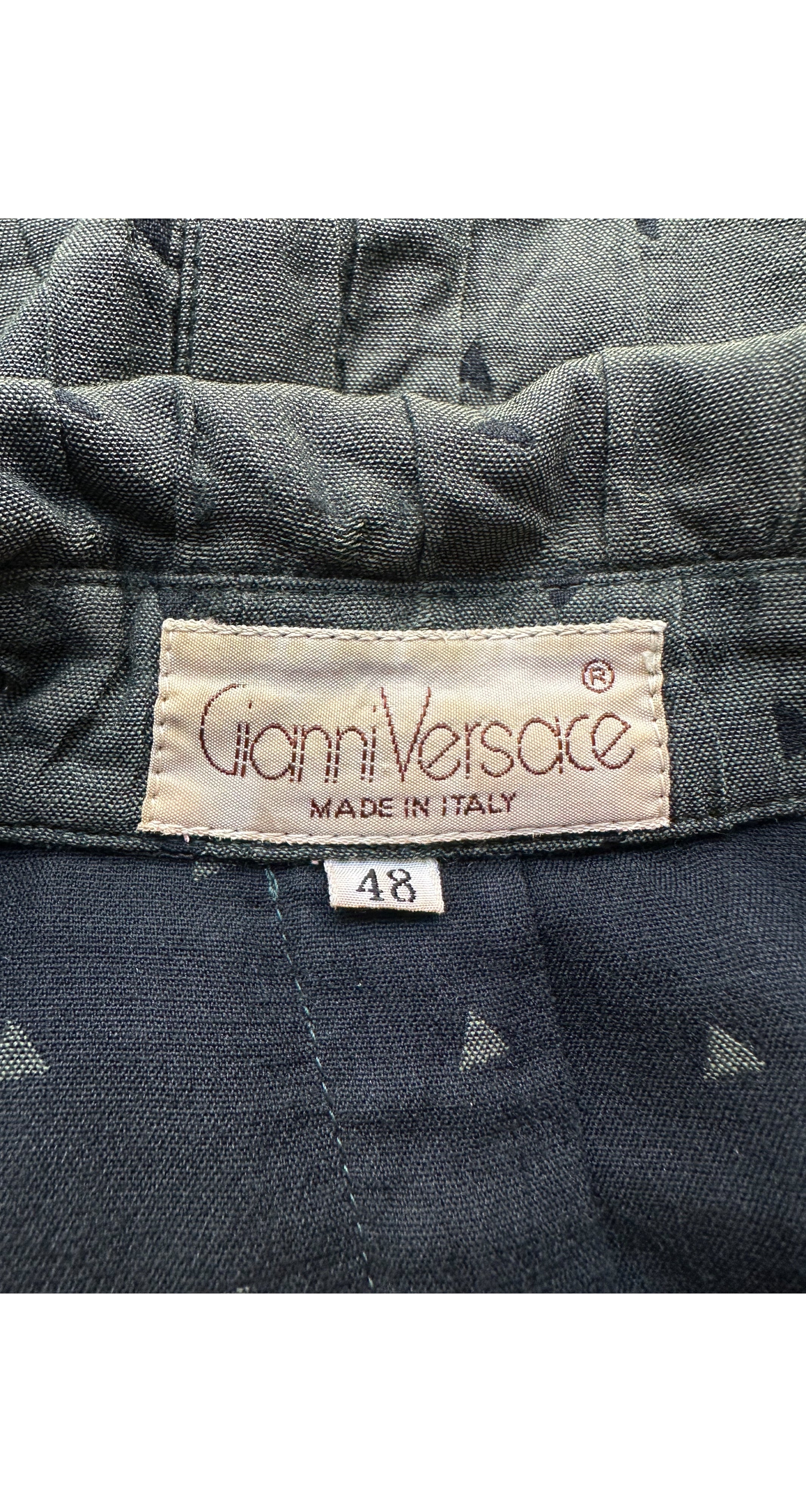 1986 S/S Men's Triangle Print Dark Green Crinkle Cotton Blazer