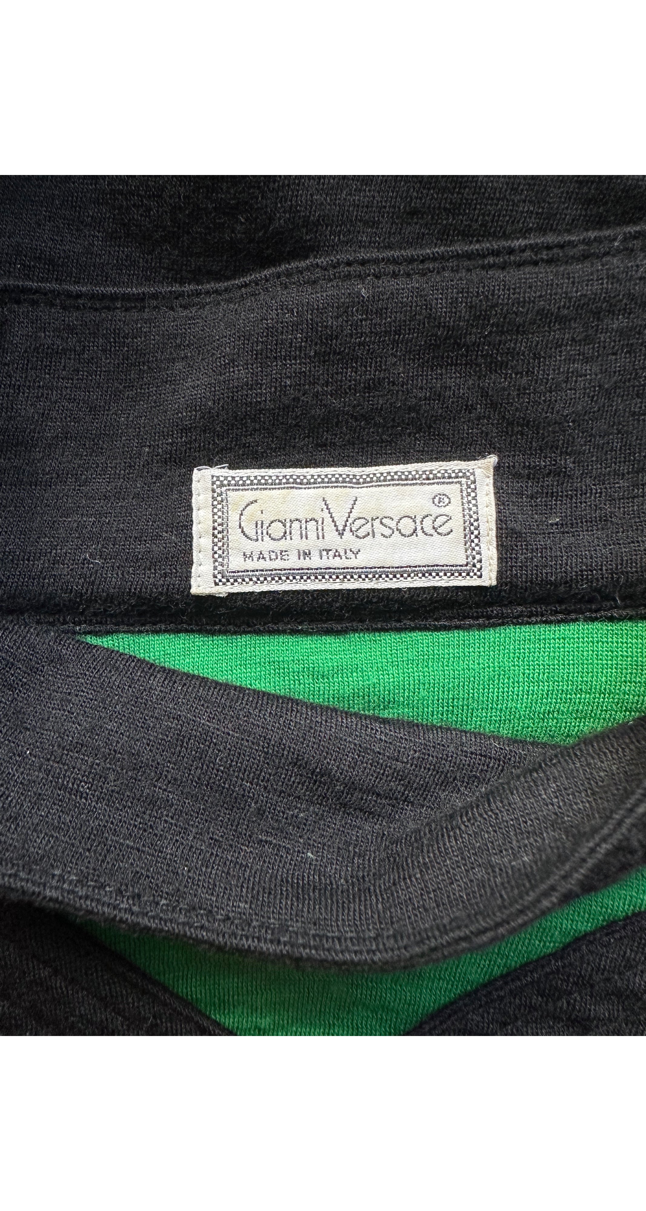 1980s Men's Green & Black Wool Pullover Sweater