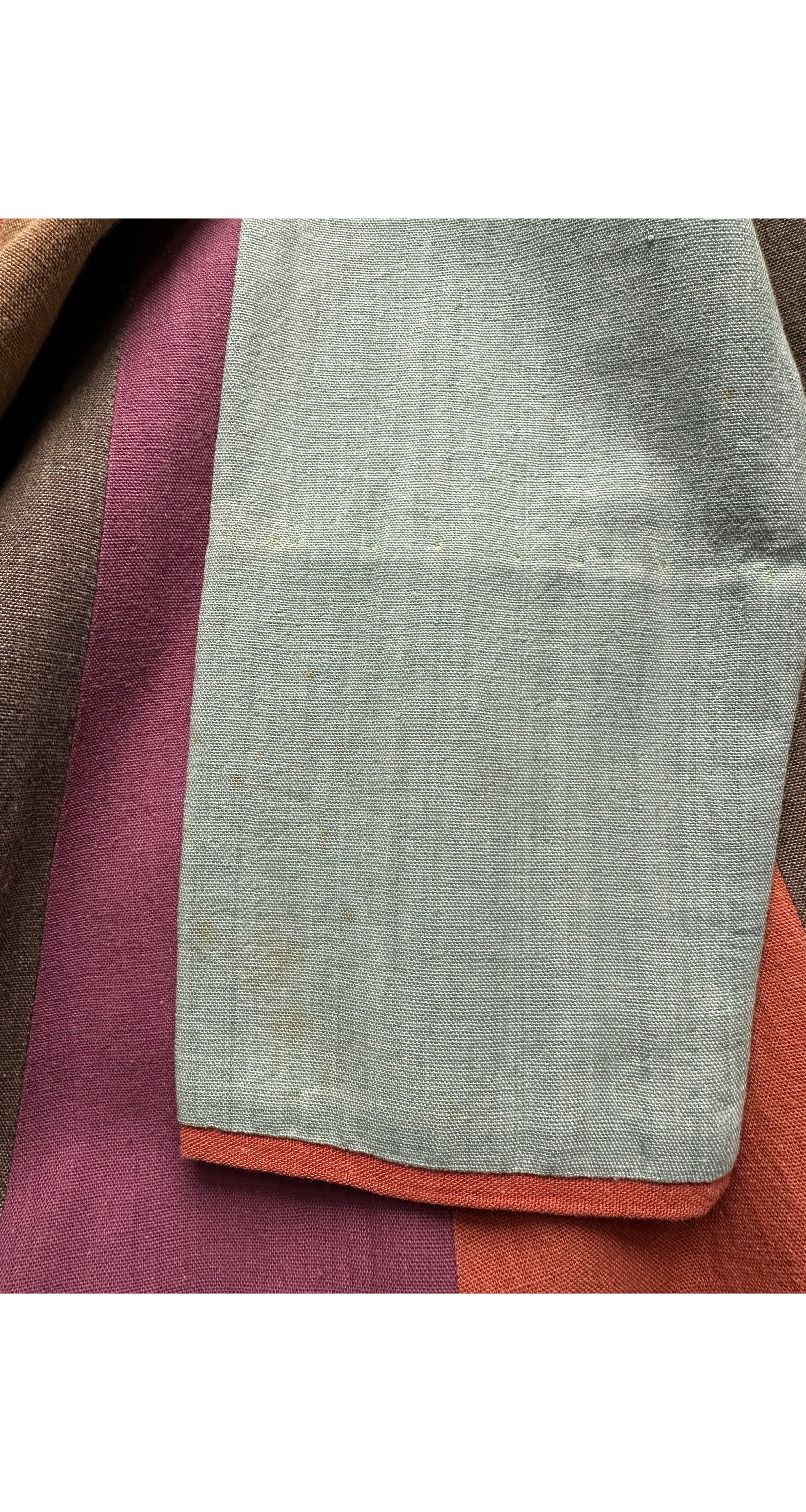 1970s Scenic Embroidered Striped Cotton Maxi Dress