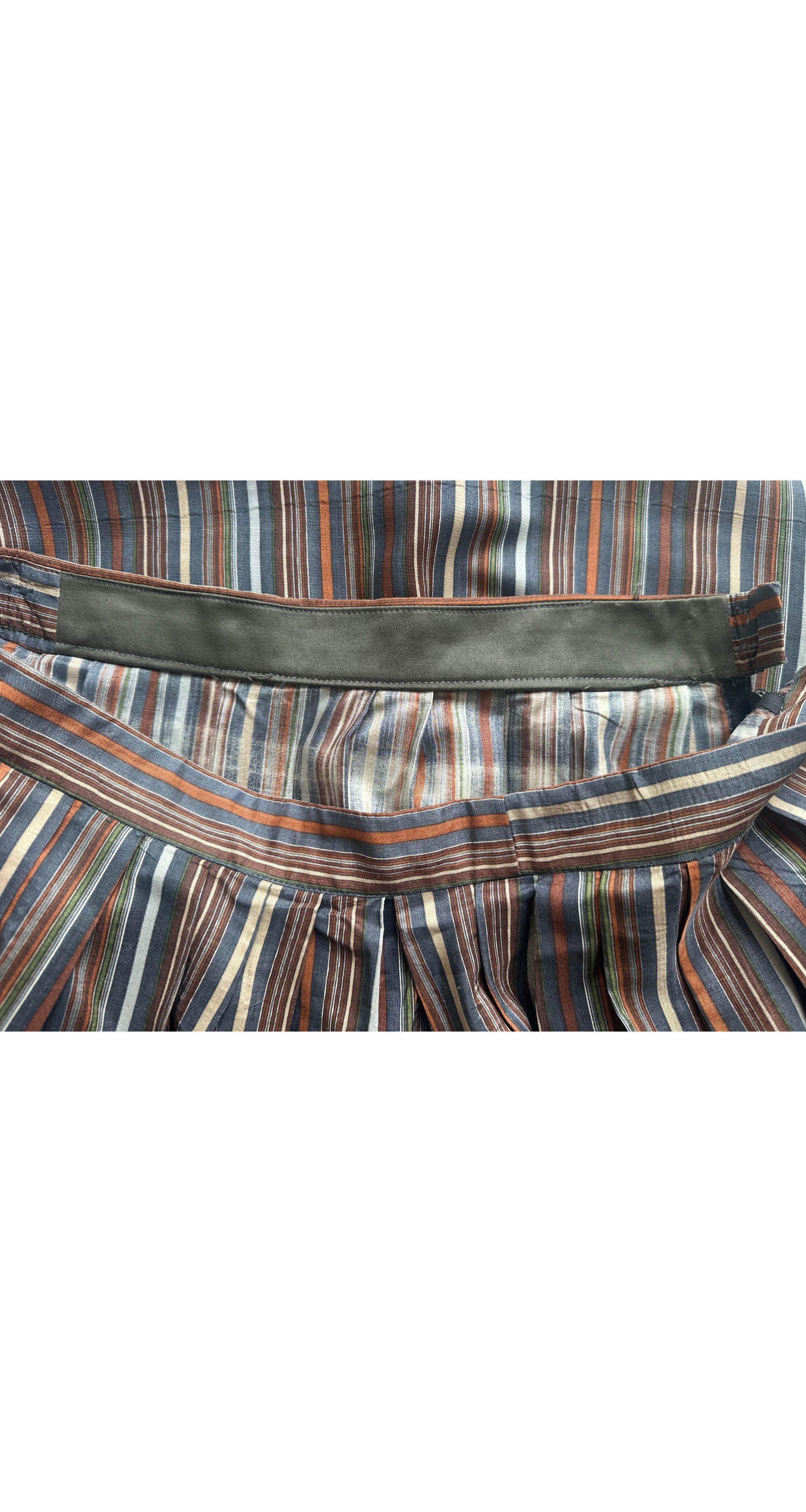 1970s Striped Raw Silk Blouse & Pleated Skirt Set