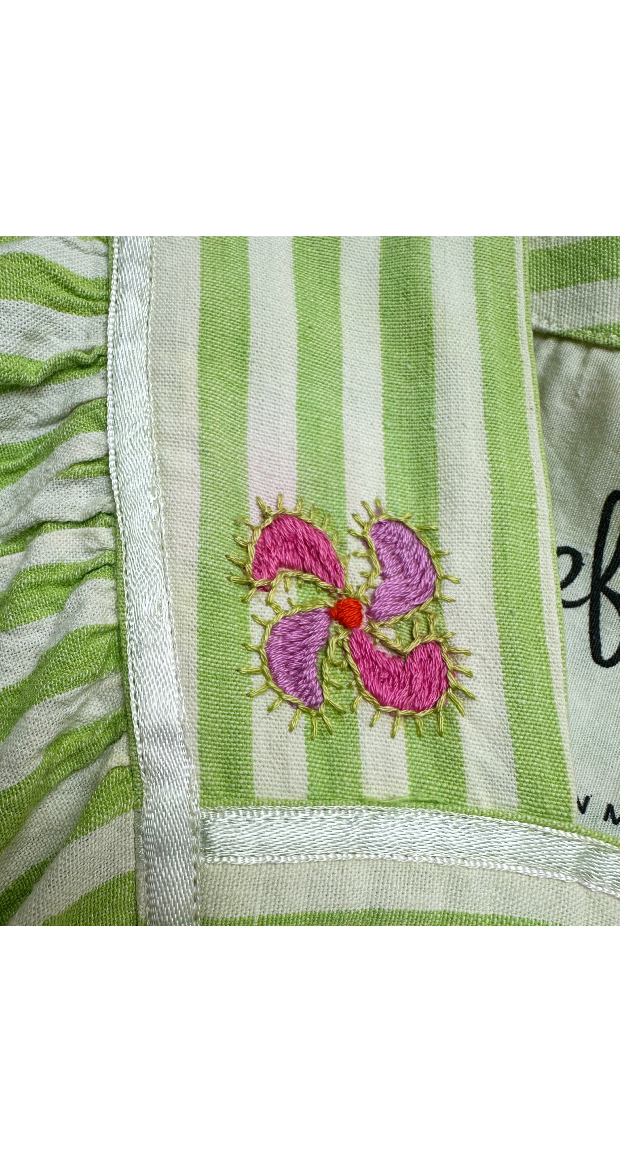 1970s Embroidered Striped Cotton Balloon Sleeve Maxi Dress