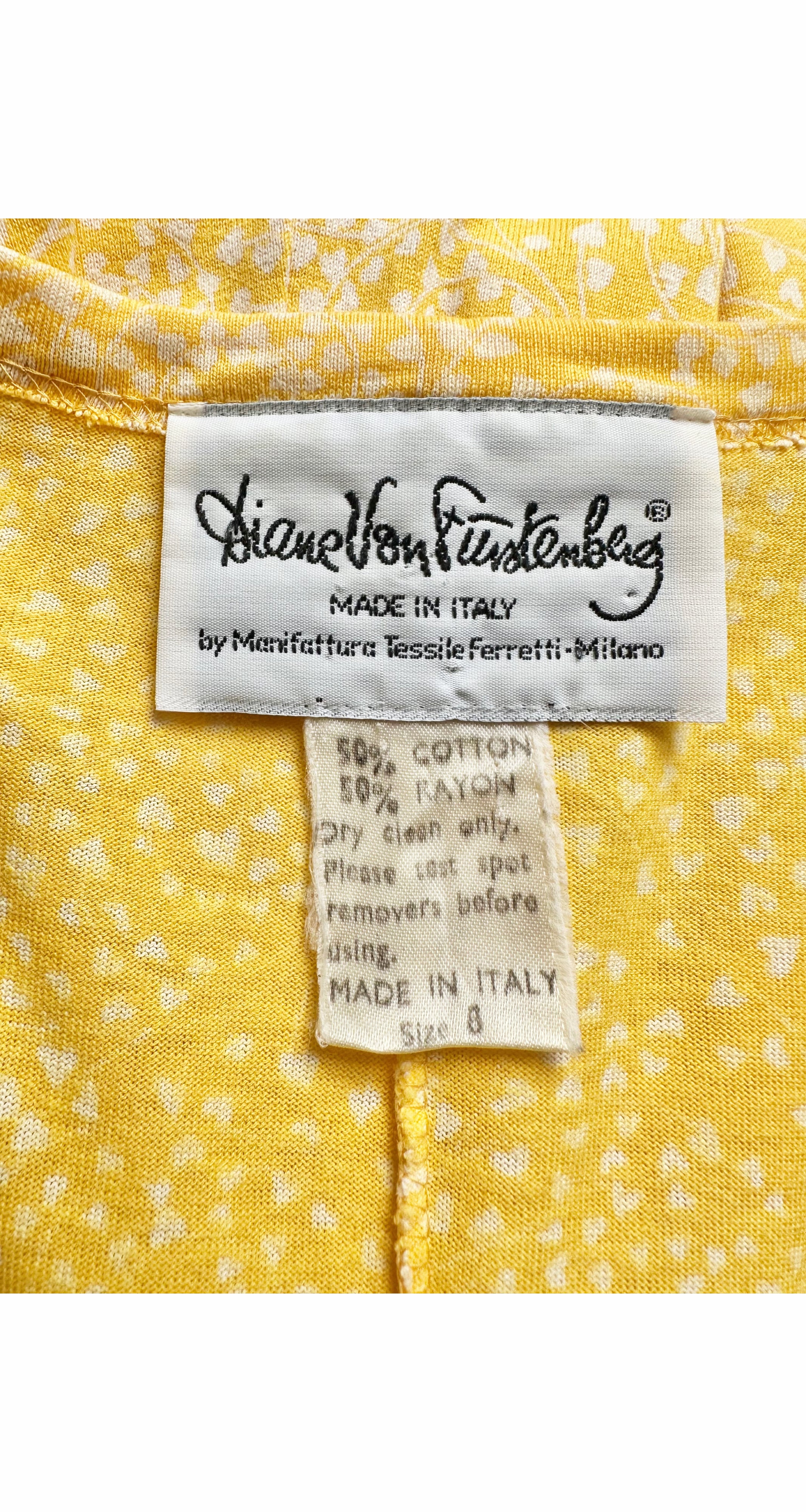 1977 F/W Ivy Print Yellow Cotton Jersey Wrap Dress