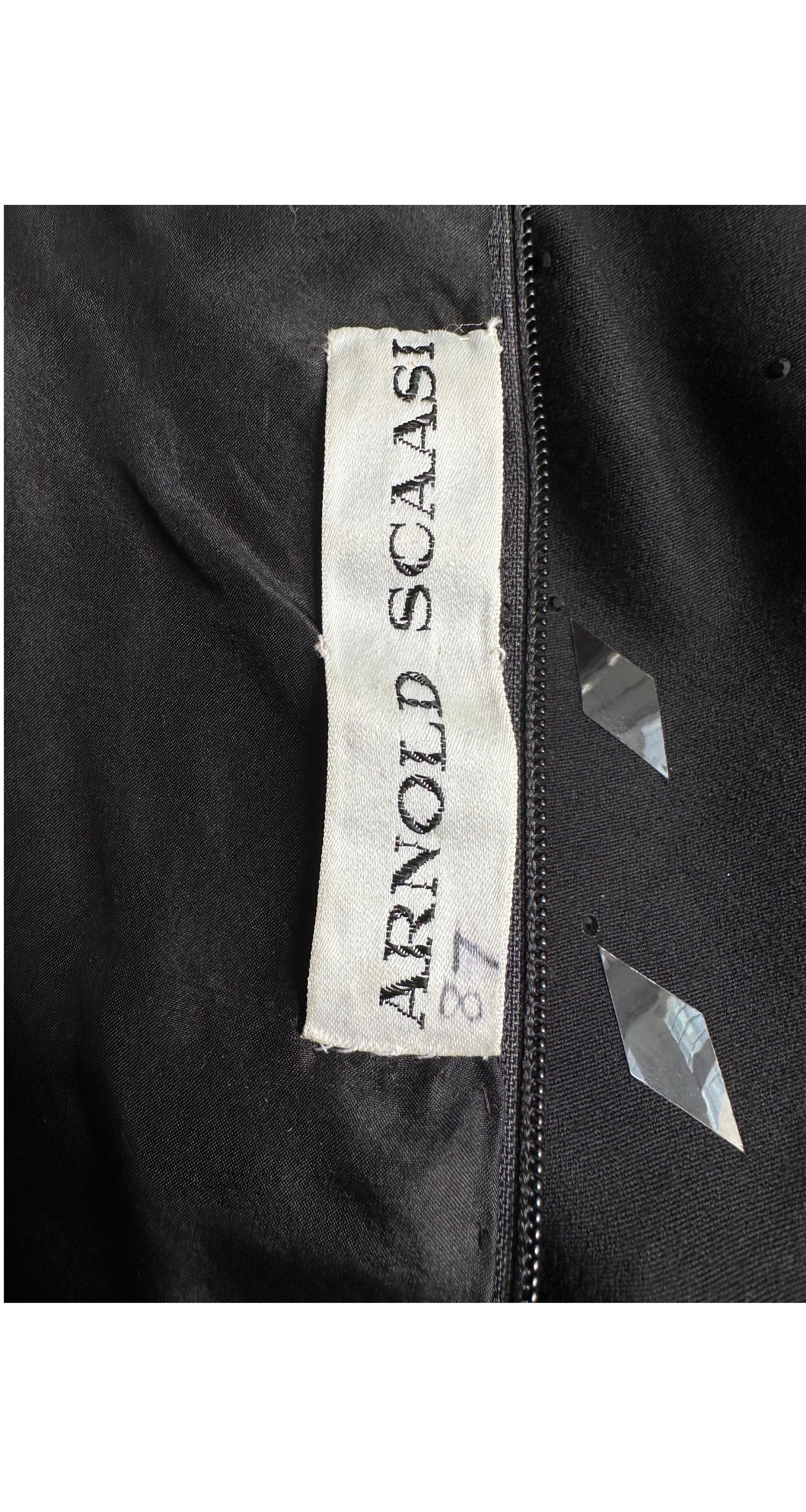 1980s Demi-Couture Harlequin Sequin Black Wool Dress
