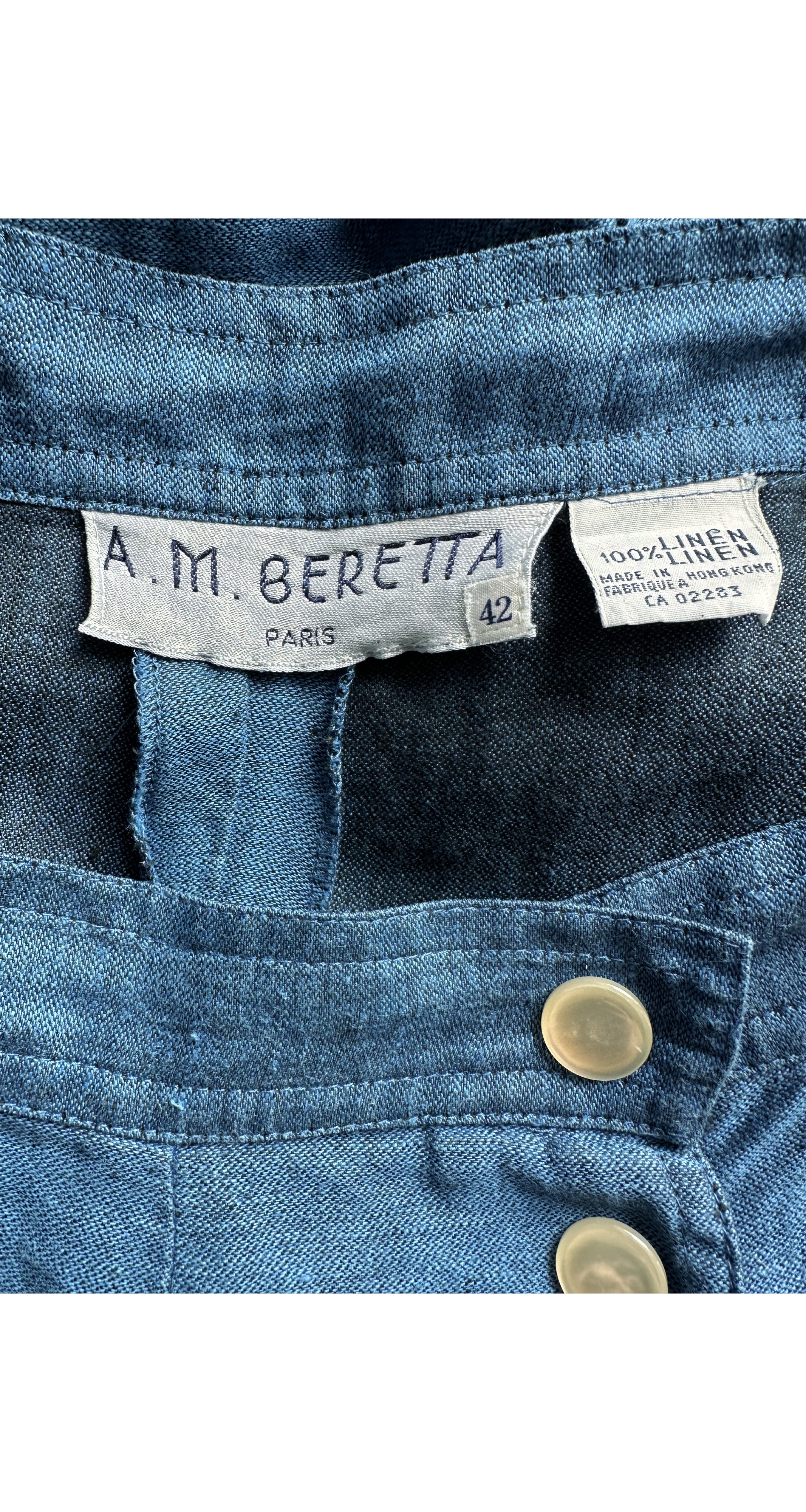 1980s Blue Linen High-Waisted Culottes