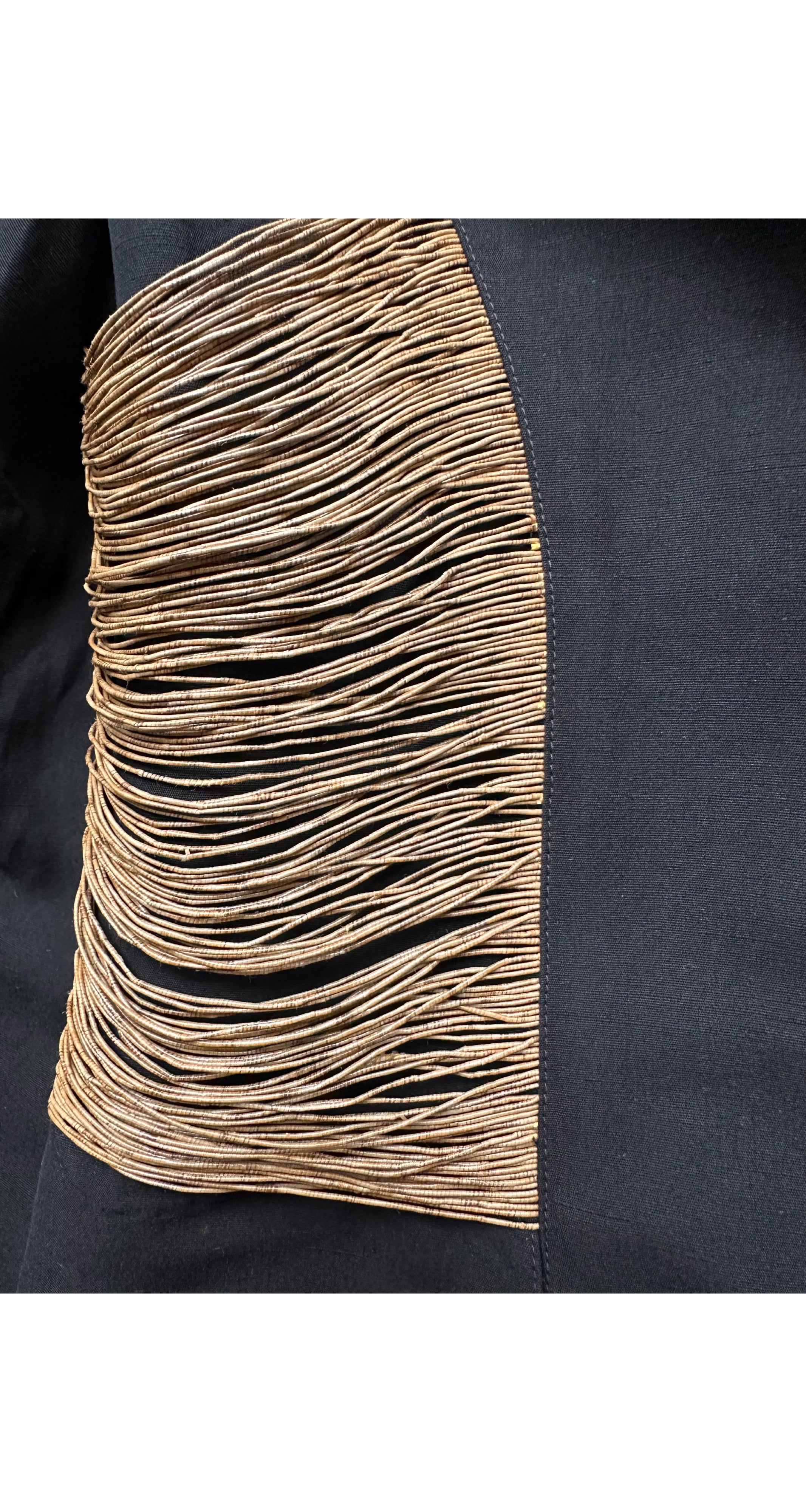 1993 S/S Black Linen Raffia Side Panel Blazer Jacket