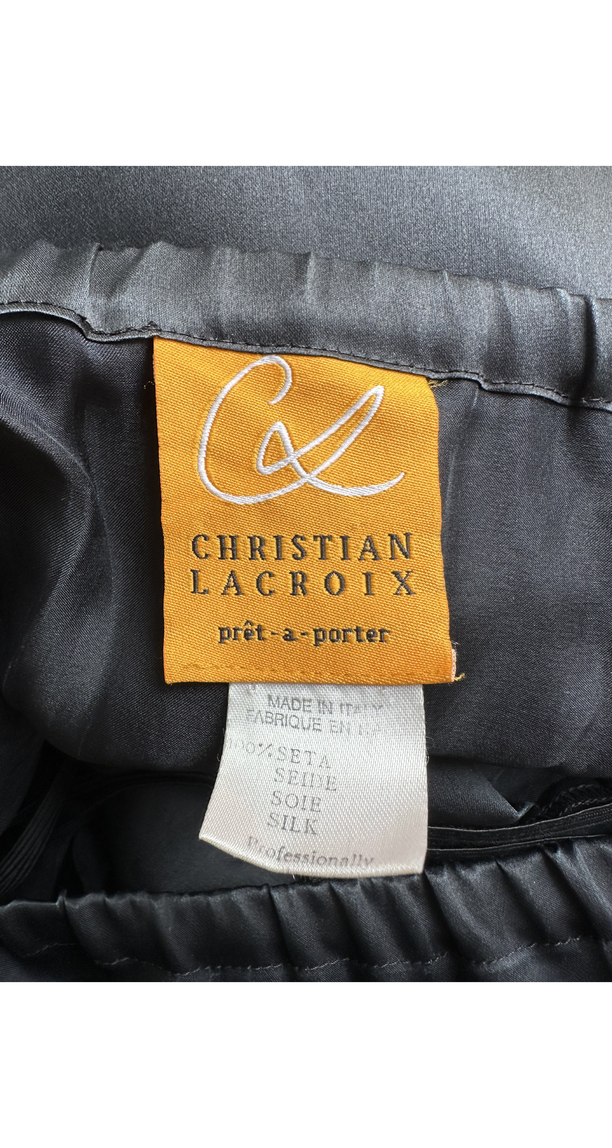 1989 S/S Heart Appliqué Black Silk Organza Party Dress