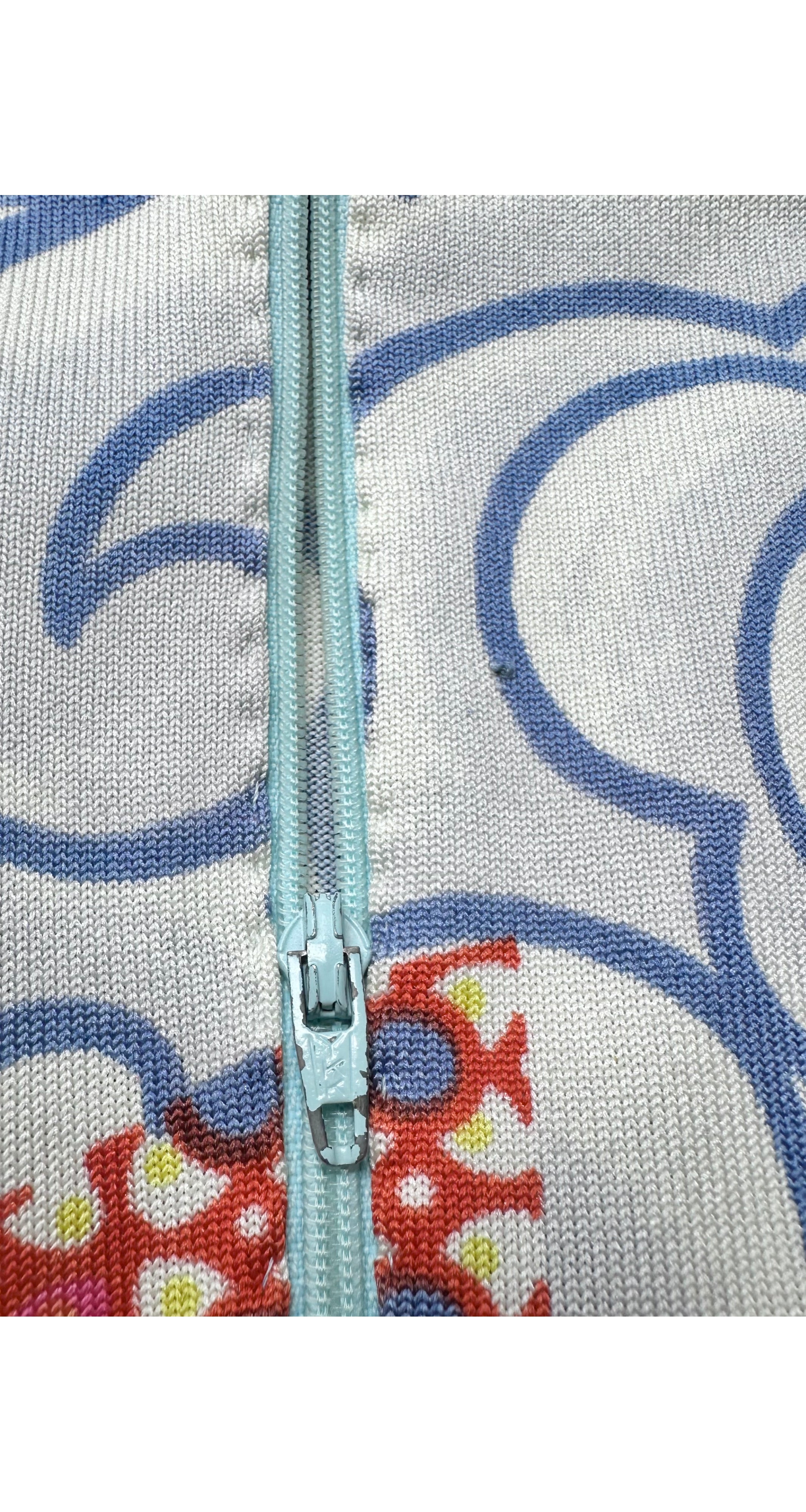 1970s Persian Scenic Print Jersey Knit Keyhole Dress