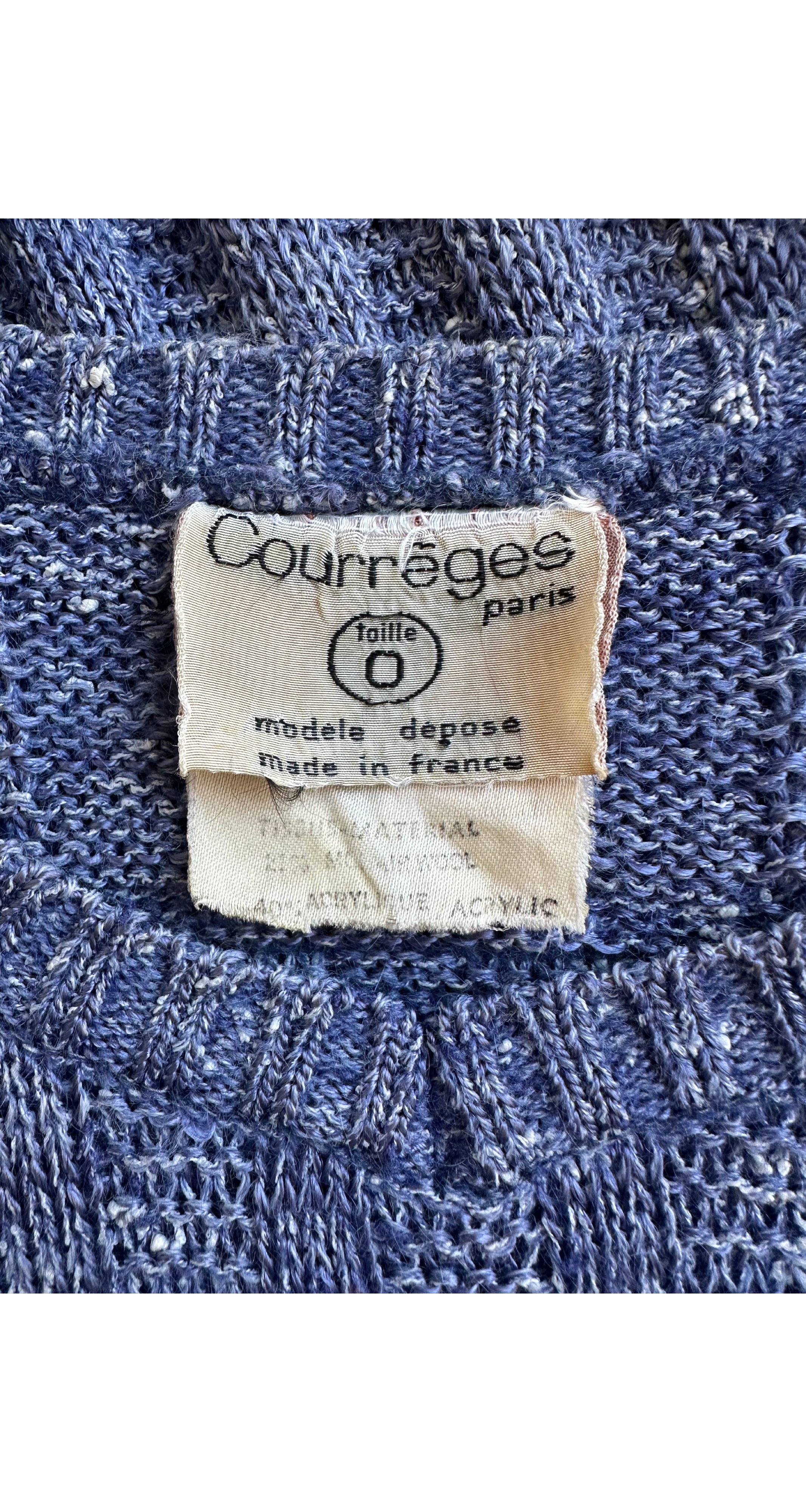 1970s Logo Blue Marled Wool Drawstring Sweater