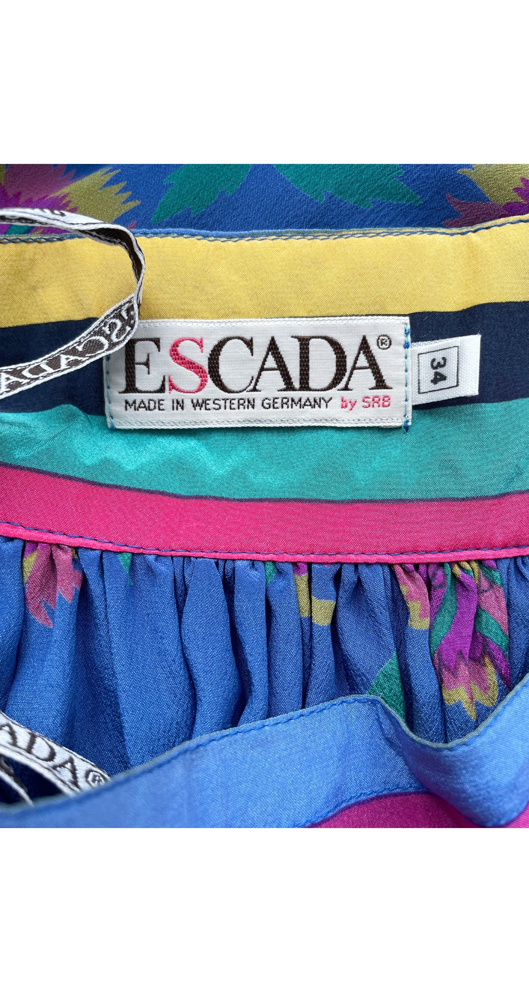 1980s Floral Blue Silk Pleated High-Waisted Skirt