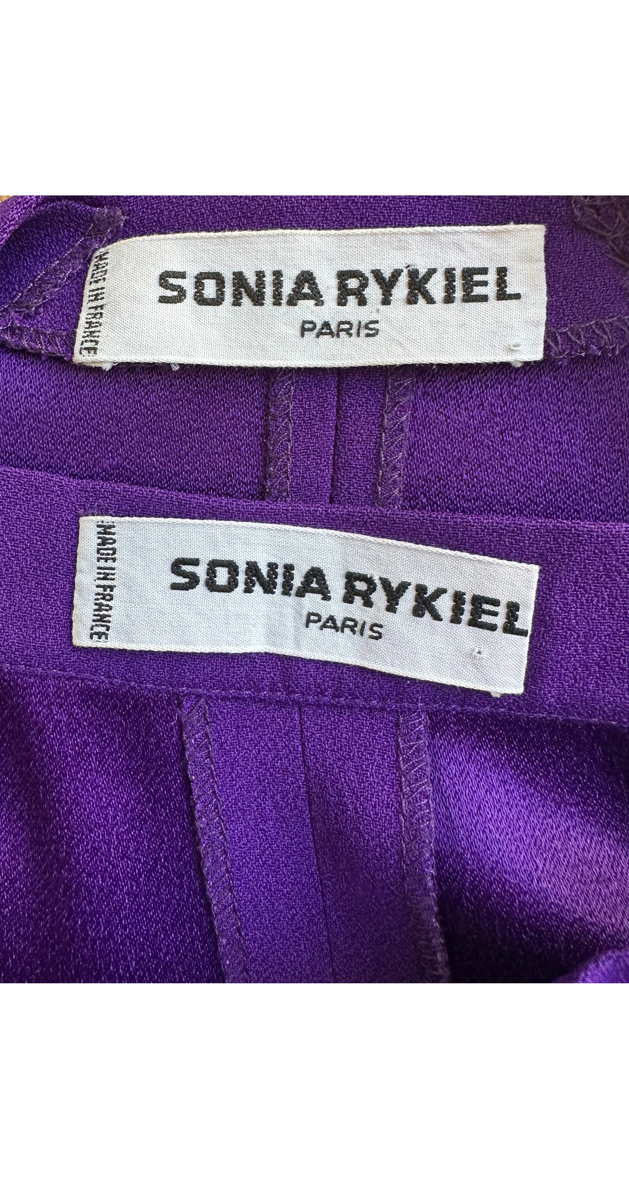 1990s Purple Rayon Crepe Bow Skirt Suit